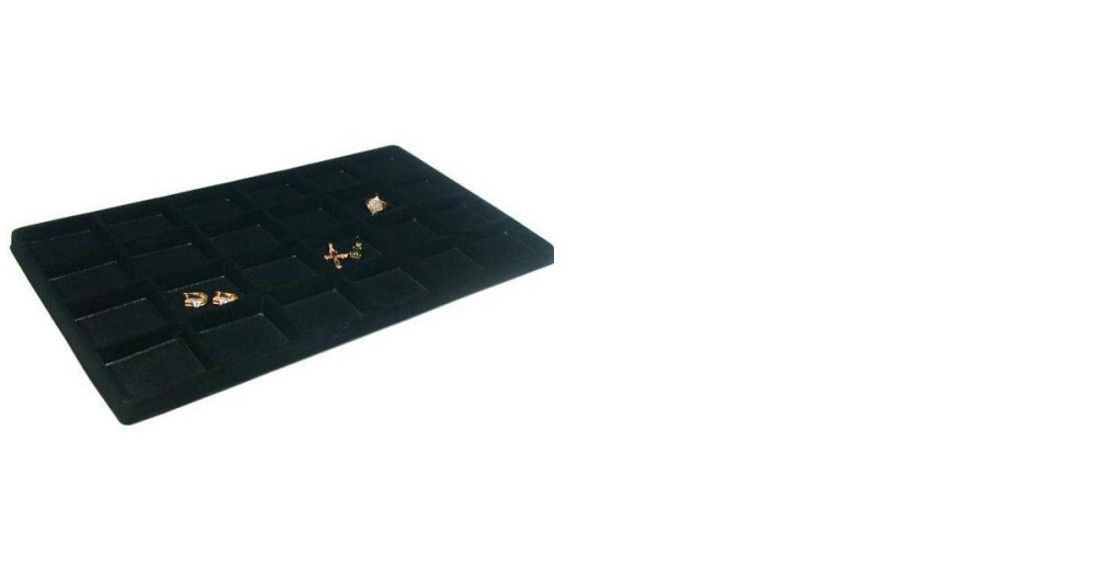 5 Black 24 Compartment Display Tray Insert Flocked 14 1/8"