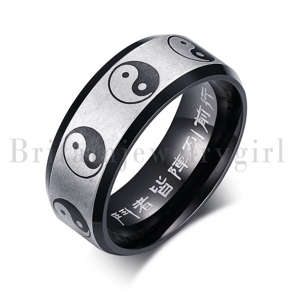 8MM Stainless Steel Tai Chi Yin Yang Bagua Chinese Lucky Ring Wedding Band #5-12