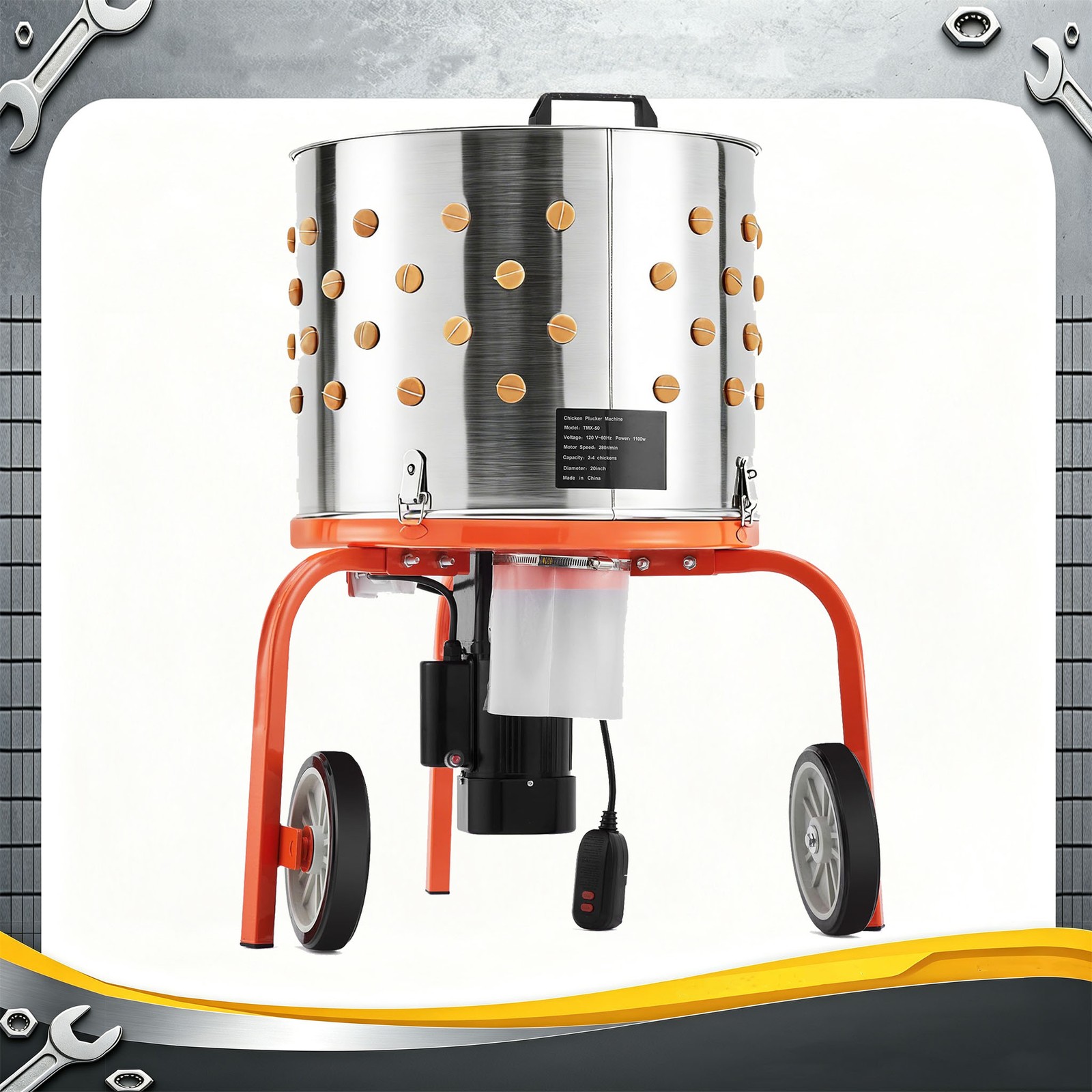 Chicken Plucker Machine Poultry Plucker 3500RPM Motor 108 Fingers SS Drum 20Inch