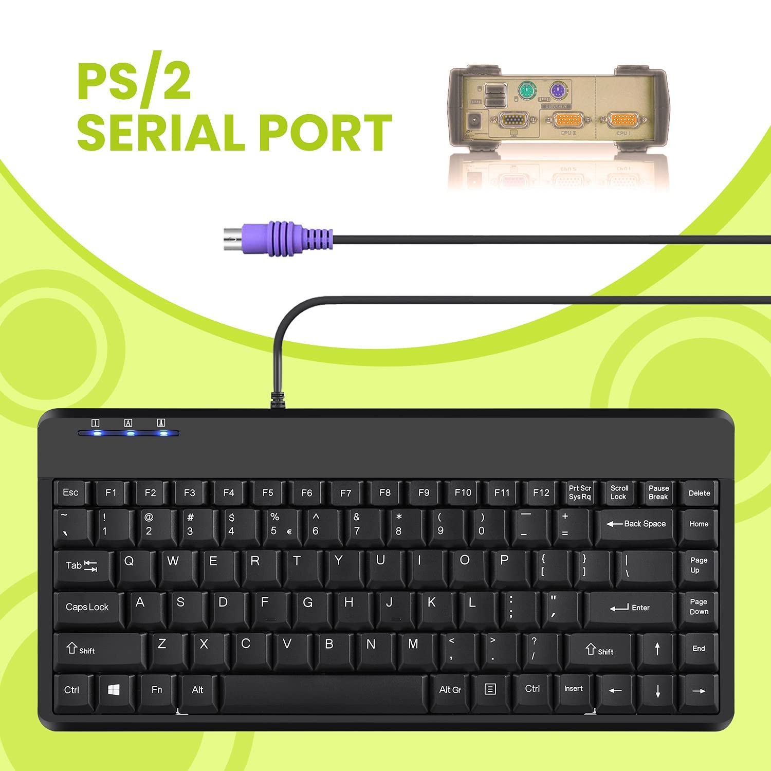 Wired PS2 Mini Keyboard, Black, US English Layout for Efficient Typing
