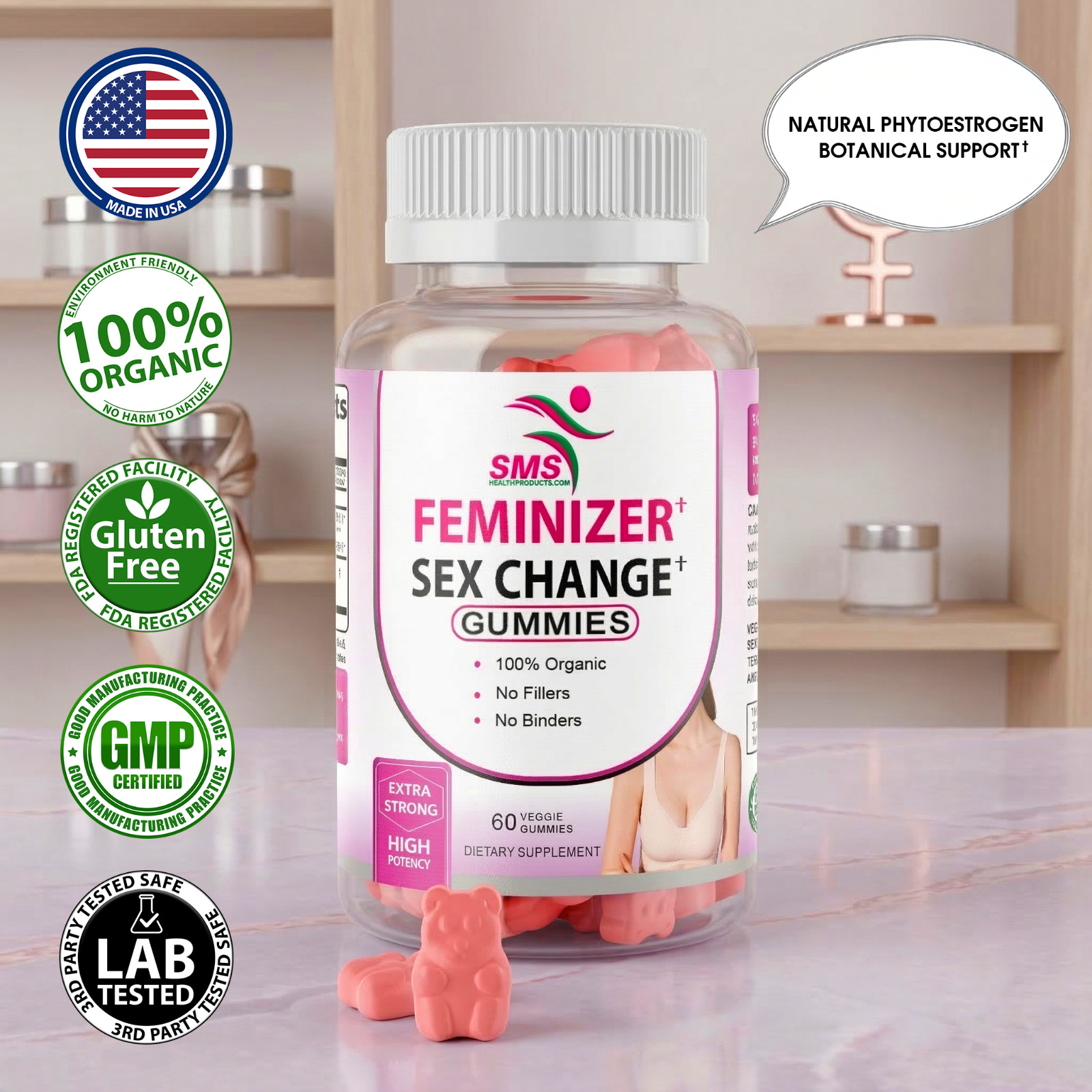 Pueraria Mirifica Organic Supplement 60 Gummies Strawberry Flavored Made In USA