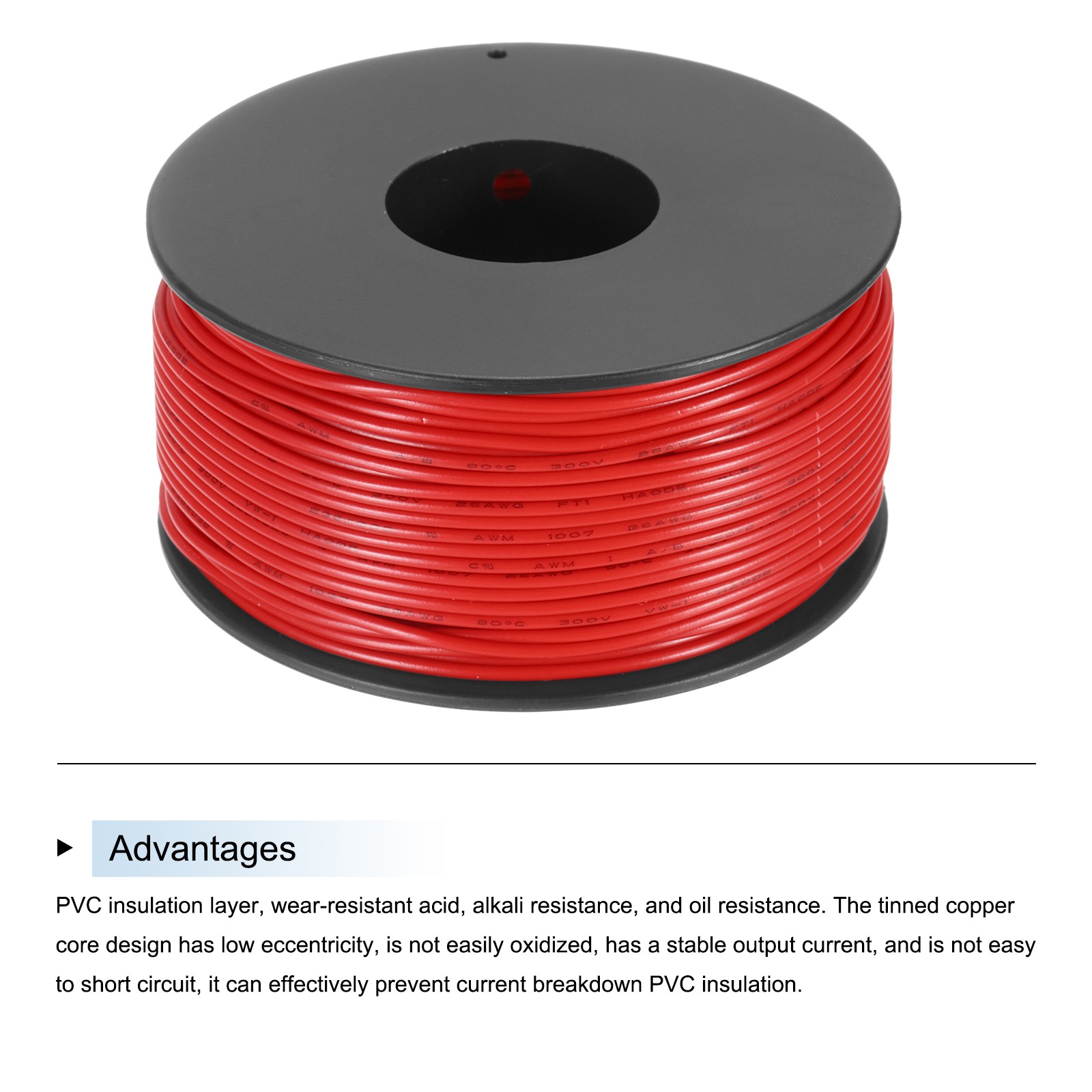 26AWG Stranded Wire PVC Hookup 50M/164ft Red Electrical Wire UL1007 Spool
