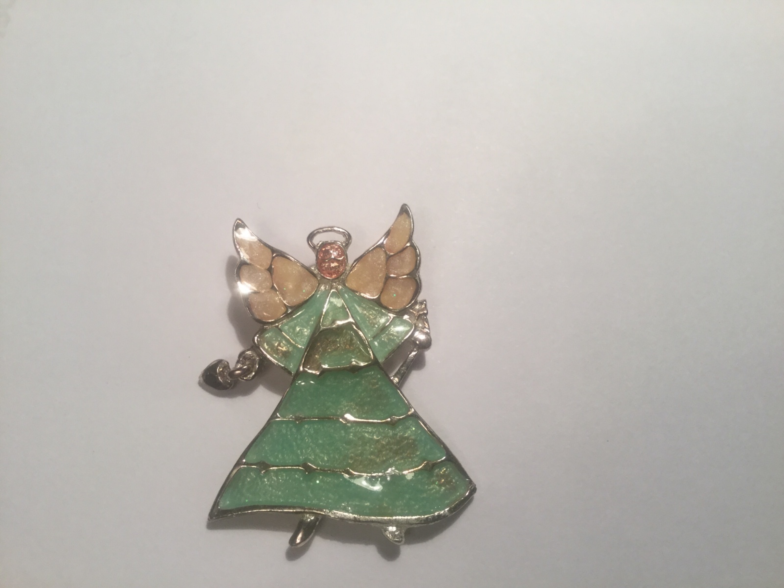 Angel Brooch/Pin -- Green with heart charm