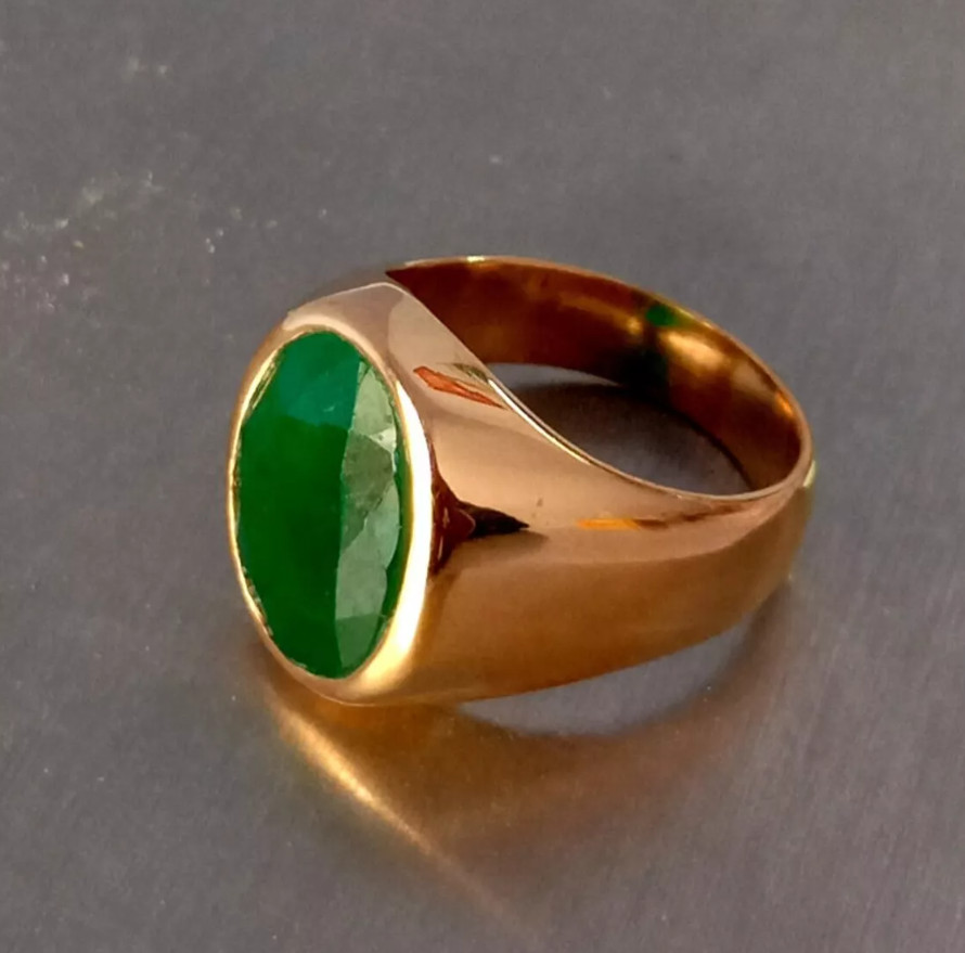 Solid 925 Silver Real Emerald Ring Rose Gold Men's Signet Ring Birthday Gift