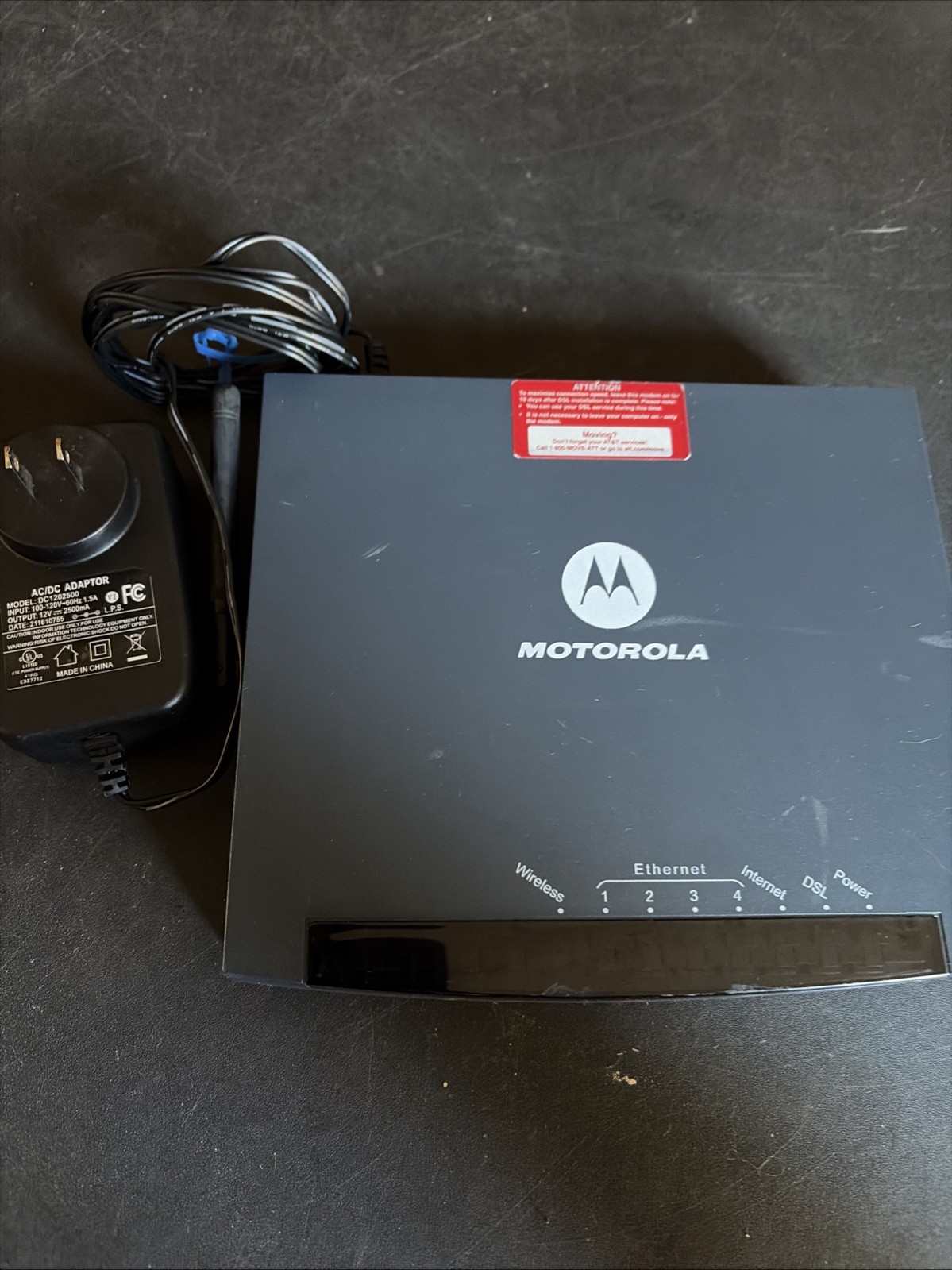 Motorola Wireless Router GZ53347 DSL Ethernet 4 Port RJ-45 3347-02-1022 Ethernet