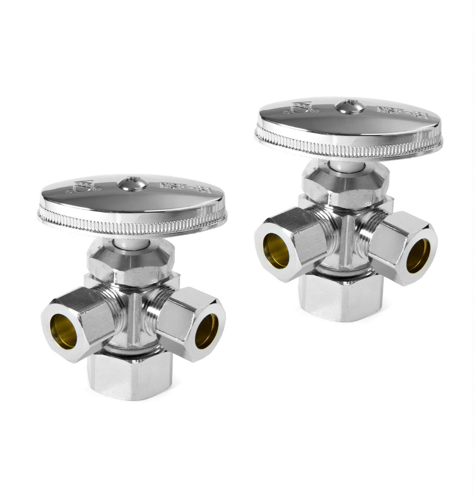 2 PCS Dual Compression Outlet Angle Stop Valve,1/2" NOM (5/8" OD) x 3/8" x3/8"