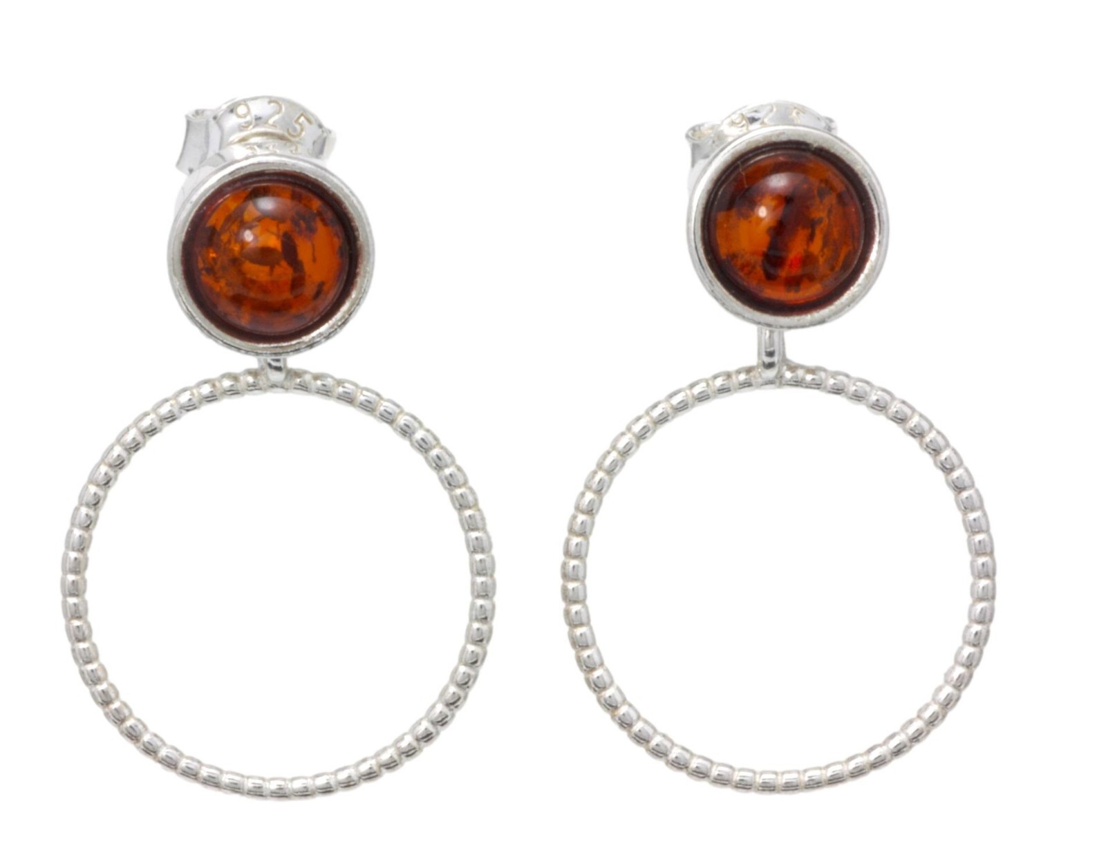 Natural Baltic Amber Sterling Silver 925 Drop Dangle Circle Earrings