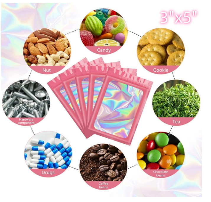 3"x5" 100 pcs Mylar Bags Holographic Resealable Foil Pouches for Necklace