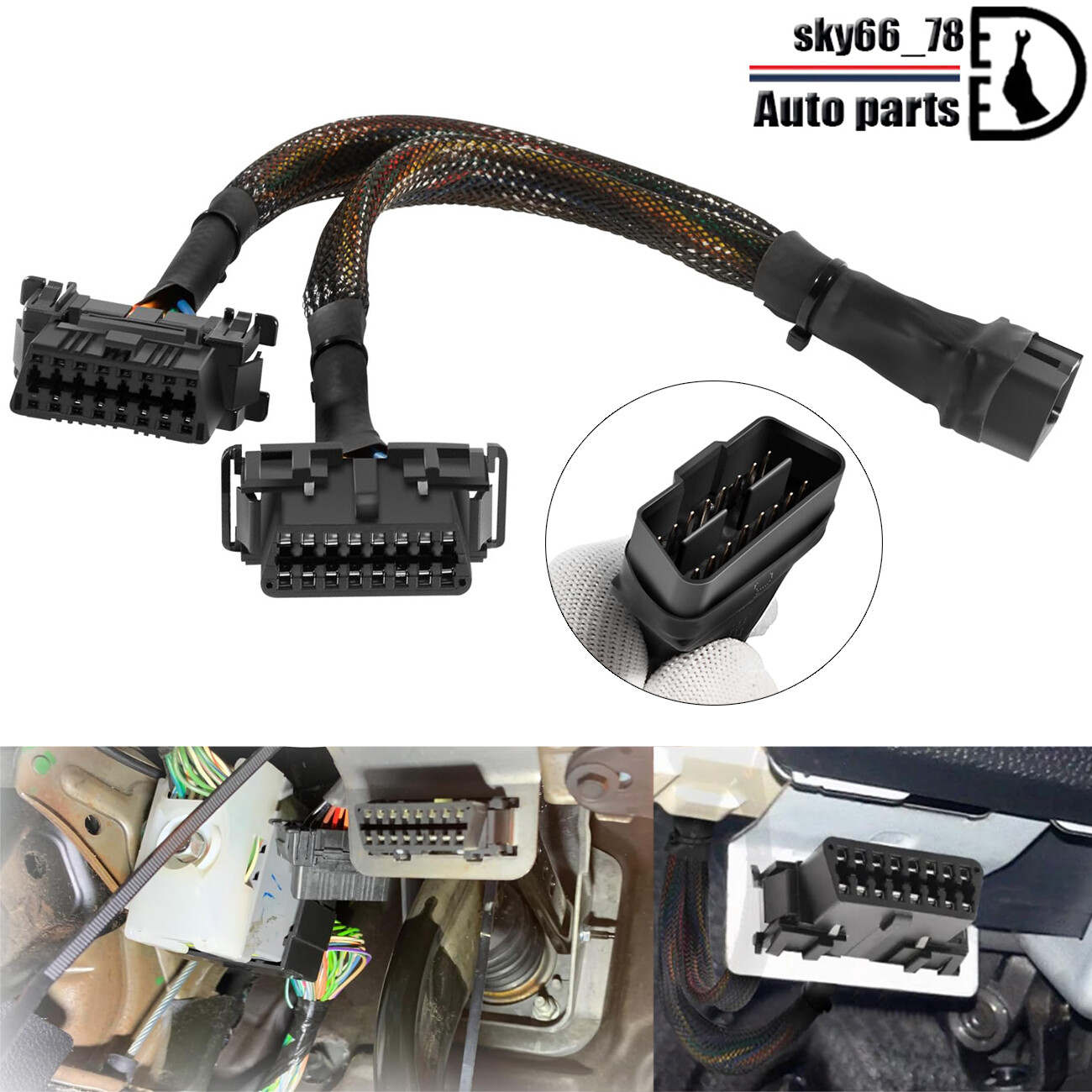 B6 16 Pin OBD II Splitter Extension 1 Male and 2 Female Extension Cable Adapter