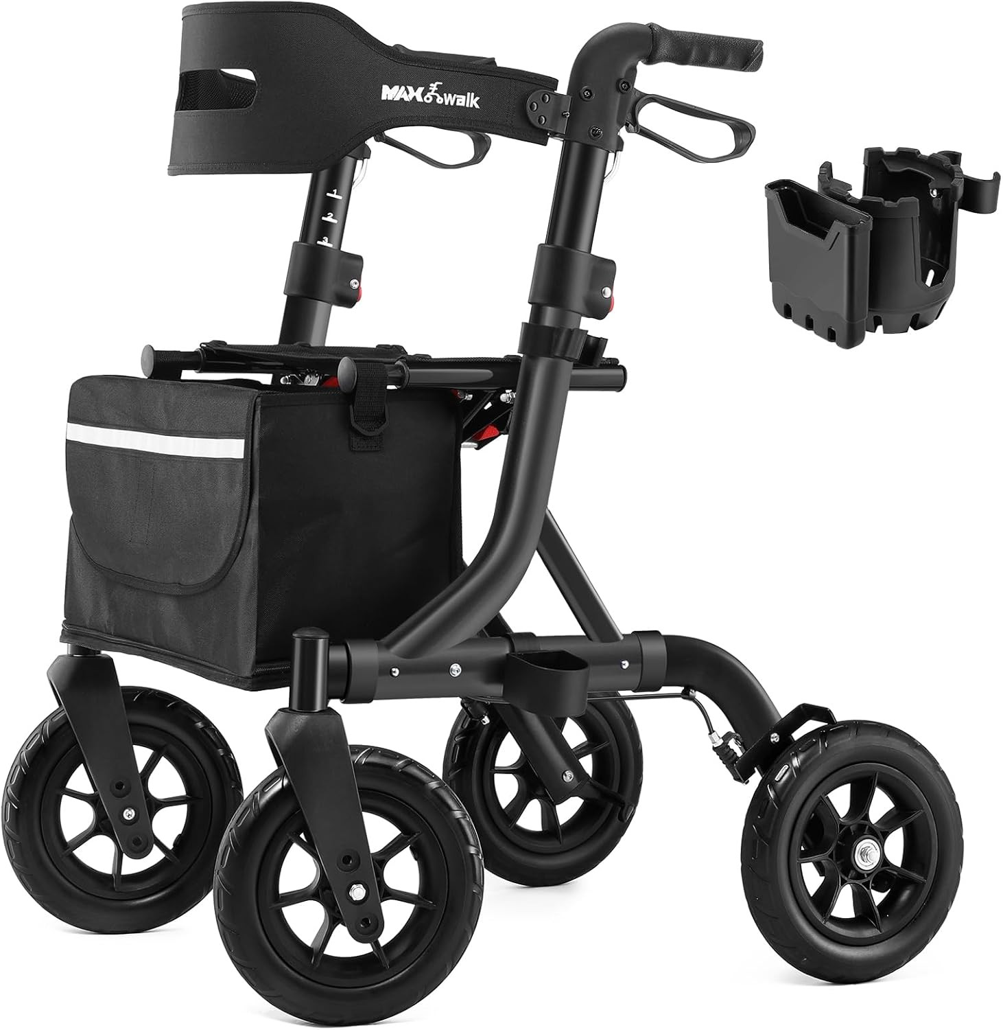 All Terrain Rollator Walker for Seniors, Foldable with Seat & Cup Holder, Black