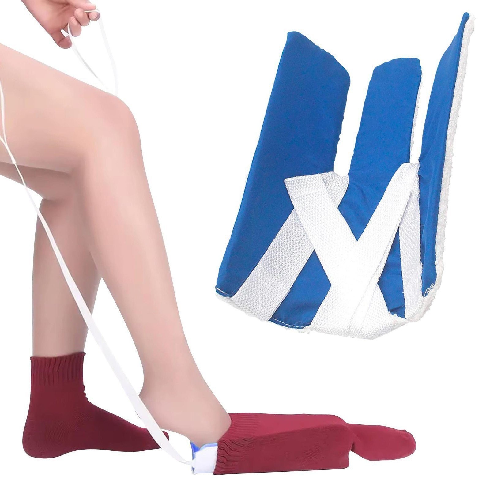 Blue Sock Aid Device for Seniors Non-Woven PP with 29.5 in Straps One Size