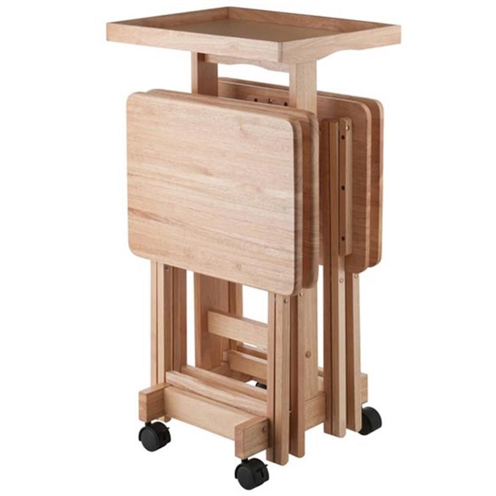 Bowery Hill 6-Piece Transitional Solid Wood Snack Table Set in Natural