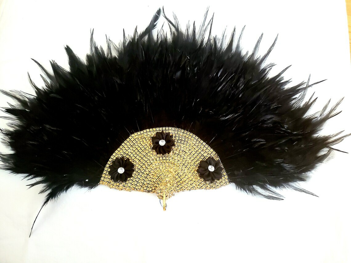 Black Traditional Igbo Nigerian Wedding Bridal Feather Fan. Feather Fan