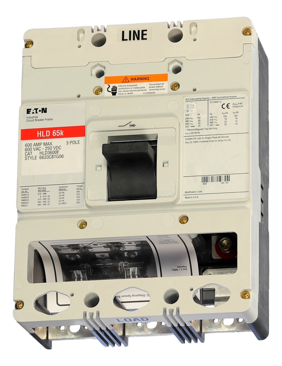 NIB - Eaton - HLD3600F - Three-Pole, 600A, 600V Circuit Breaker Frame