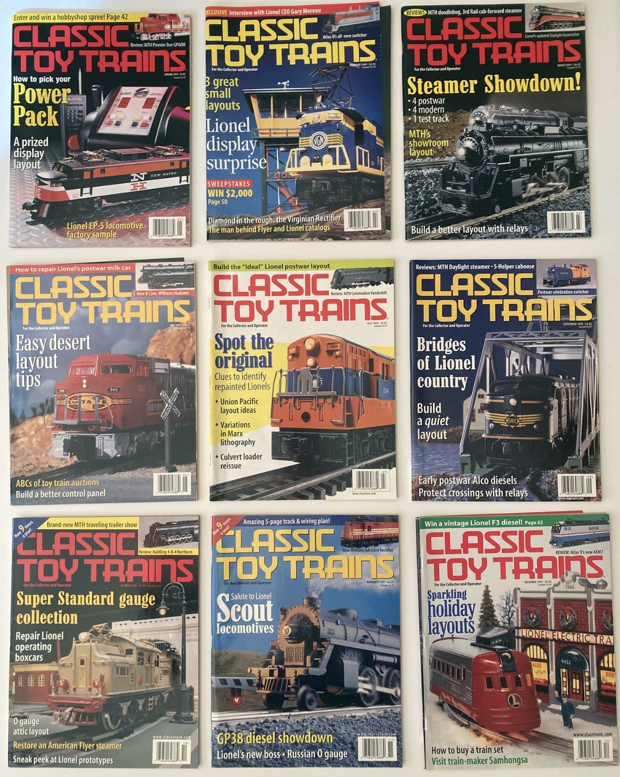 Lot of 9 magazines CLASSIC TOY TRAINS 1999 Holiday Layouts Scout Steamer Lionel