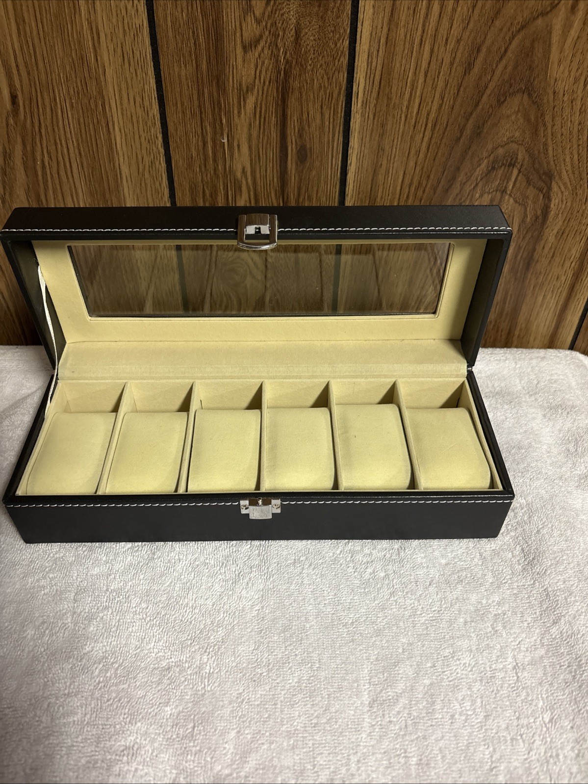 Ausalivan Watch Display Case For Men,Leather 6 Slots, Black Leather