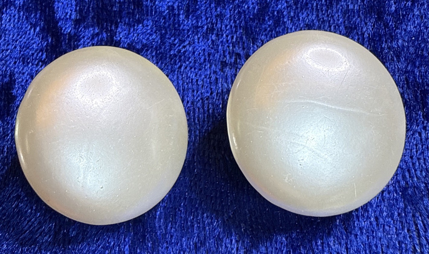 Vintage White Pearlescent Button Style ClipOn Earrings Marked Japan Good Cond