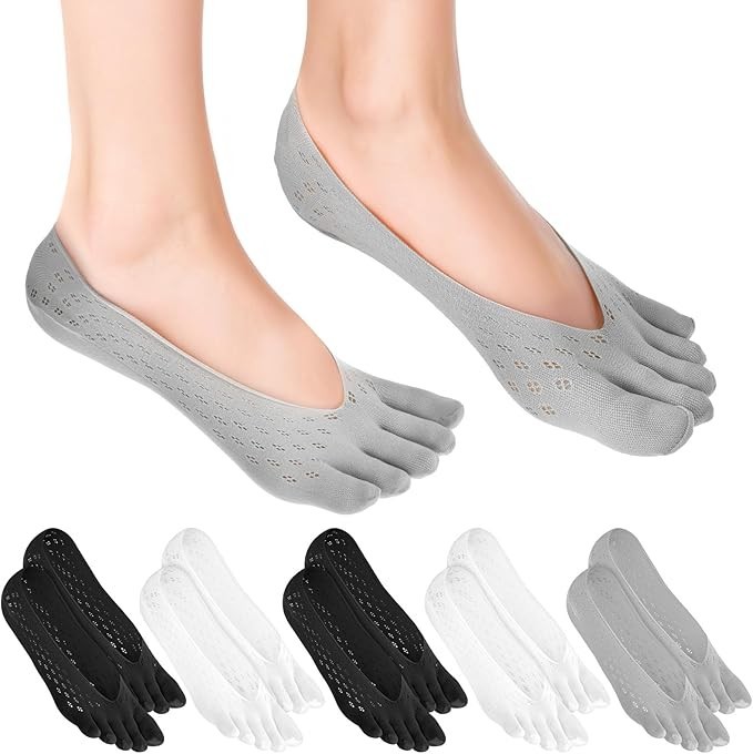 6 Pairs Toe Socks for Bunion Low Cut Five Finger Non-Slip Yoga Socks