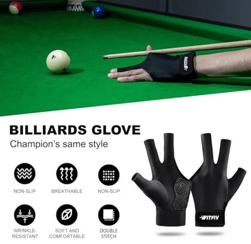Billiard Pool Glove for Left Hand 3 Finger, Durable Double Medium Black