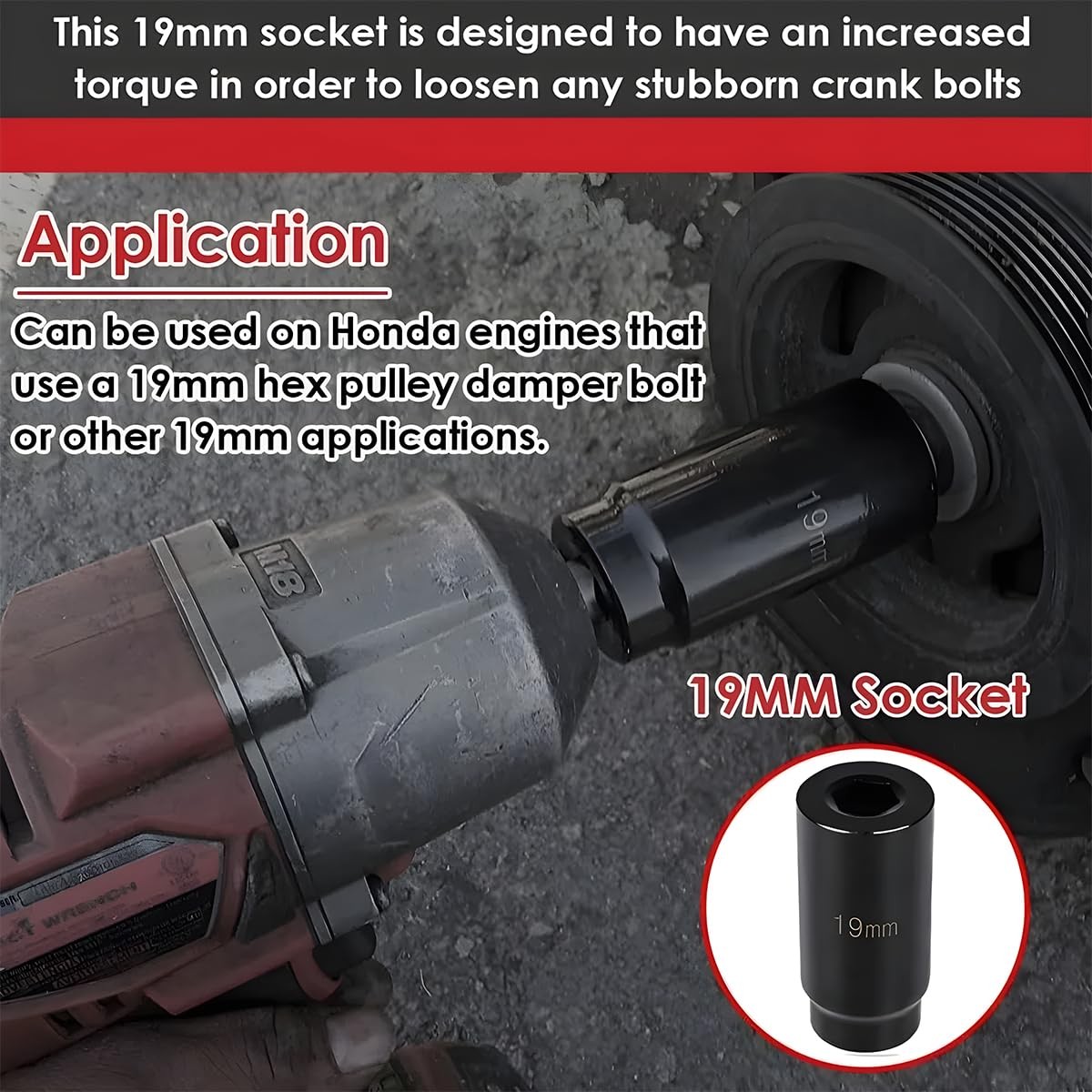 Car Crankshaft Pulley Removal Tool, 19mm Harmonic Balancer Socket & 50mm