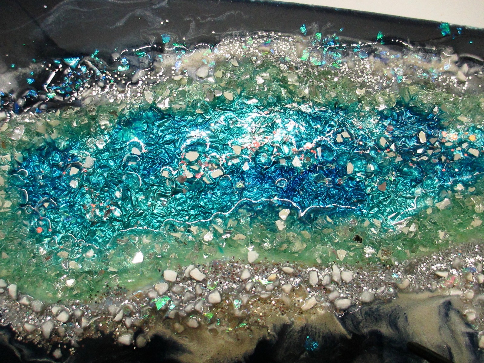 Resin, Crystal Geode Wall Art-2 Blue/Green/Silver Colored Pieces