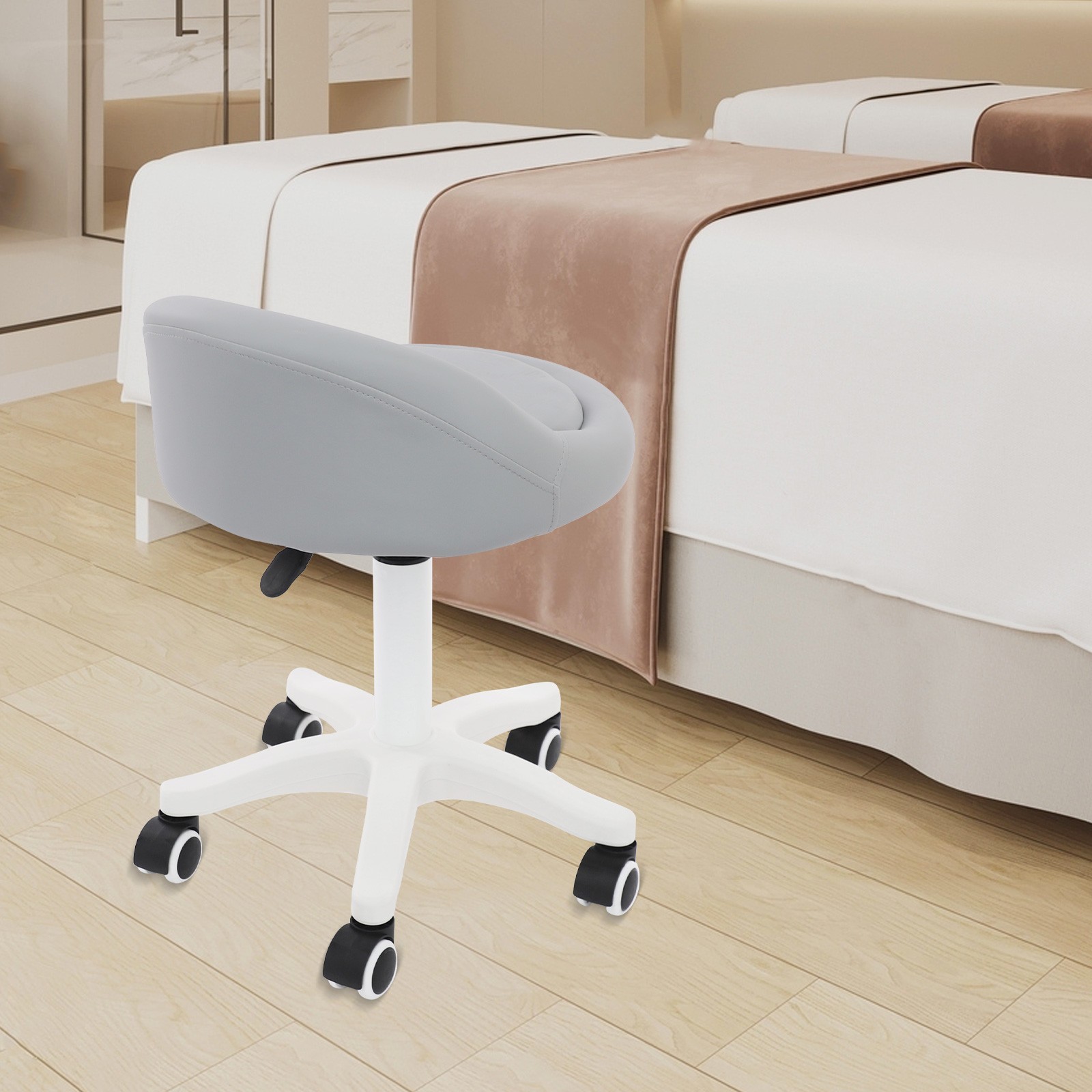 Adjustable Beauty Salon Chair Rolling Stool Rolling Stool with Low Backrest gray
