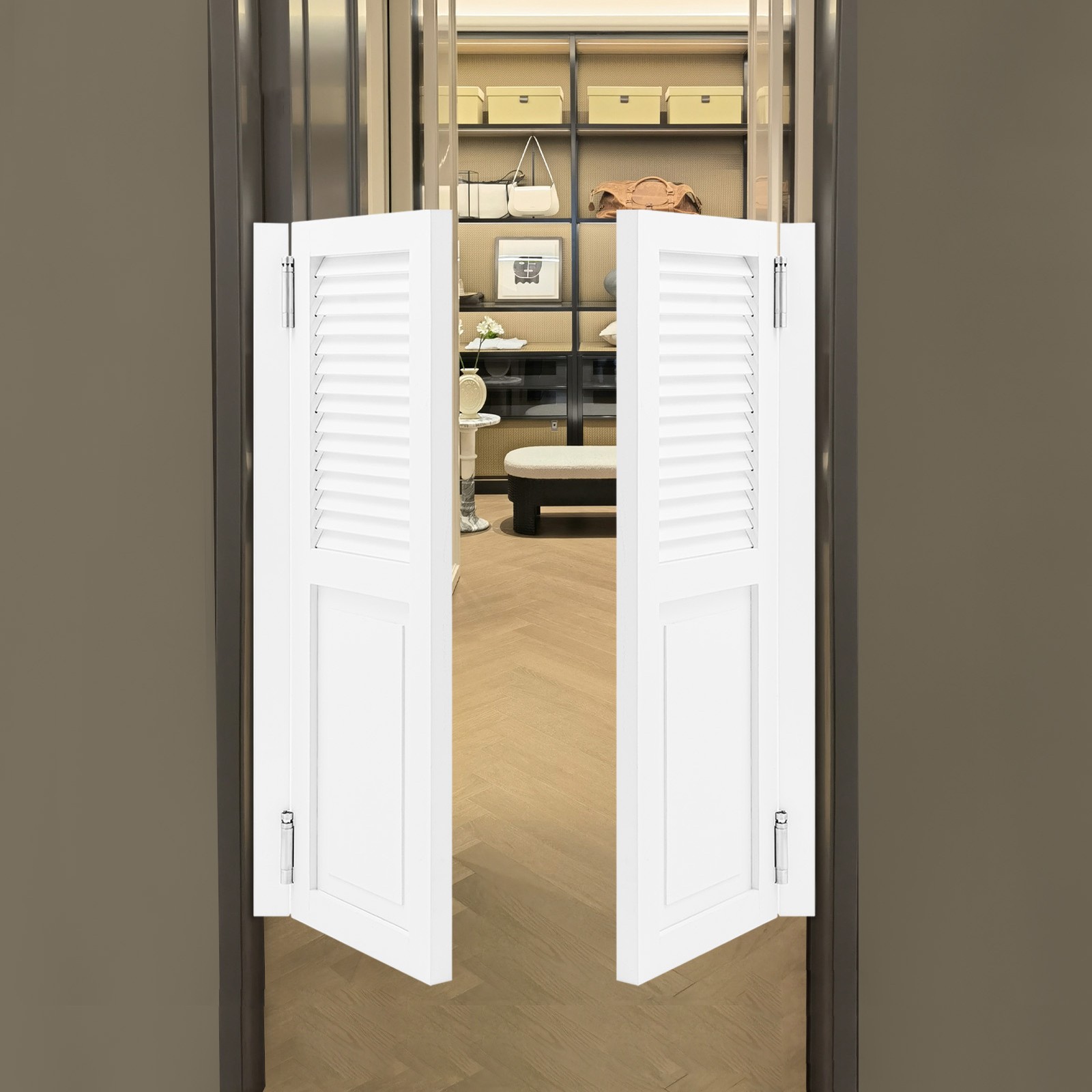 White Swinging Door 35.43x39.4 In Pine Wood Interior Partition Door with Hinges