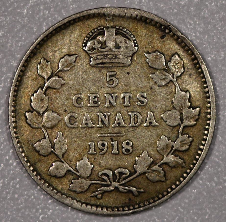 1918 "George V" Silver Five-Cents Coin, Fine