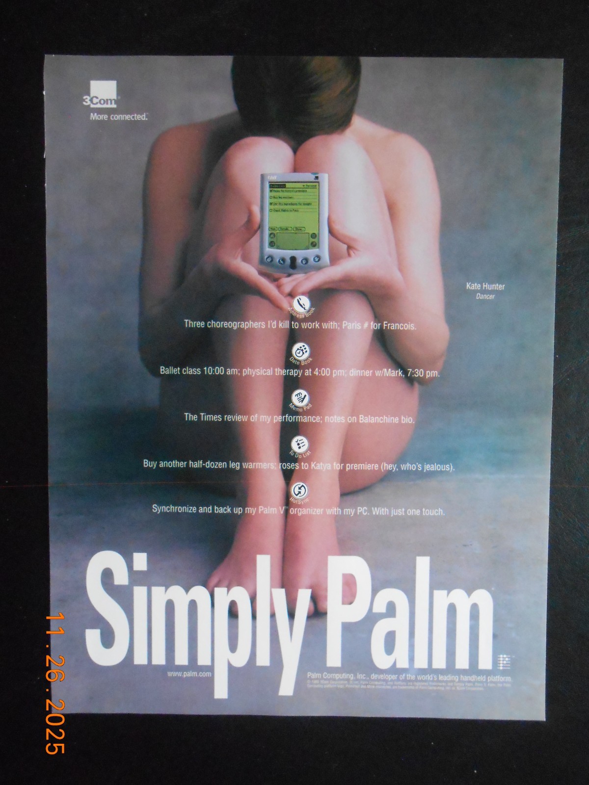 1999 Sexy Kate Hunter dancer no clothes long legs Palm Computing computer AD