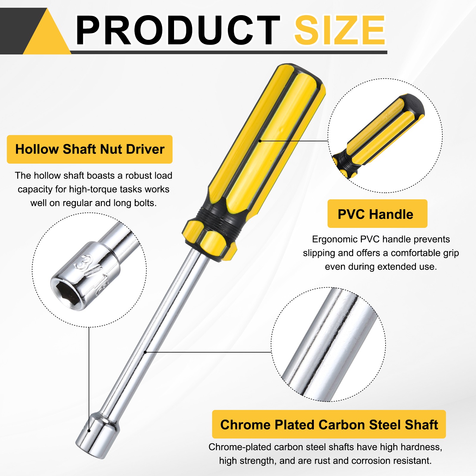 2pcs Non-Magnetic Nut Driver, 3/16" Hex Nut Driver with PVC Handle