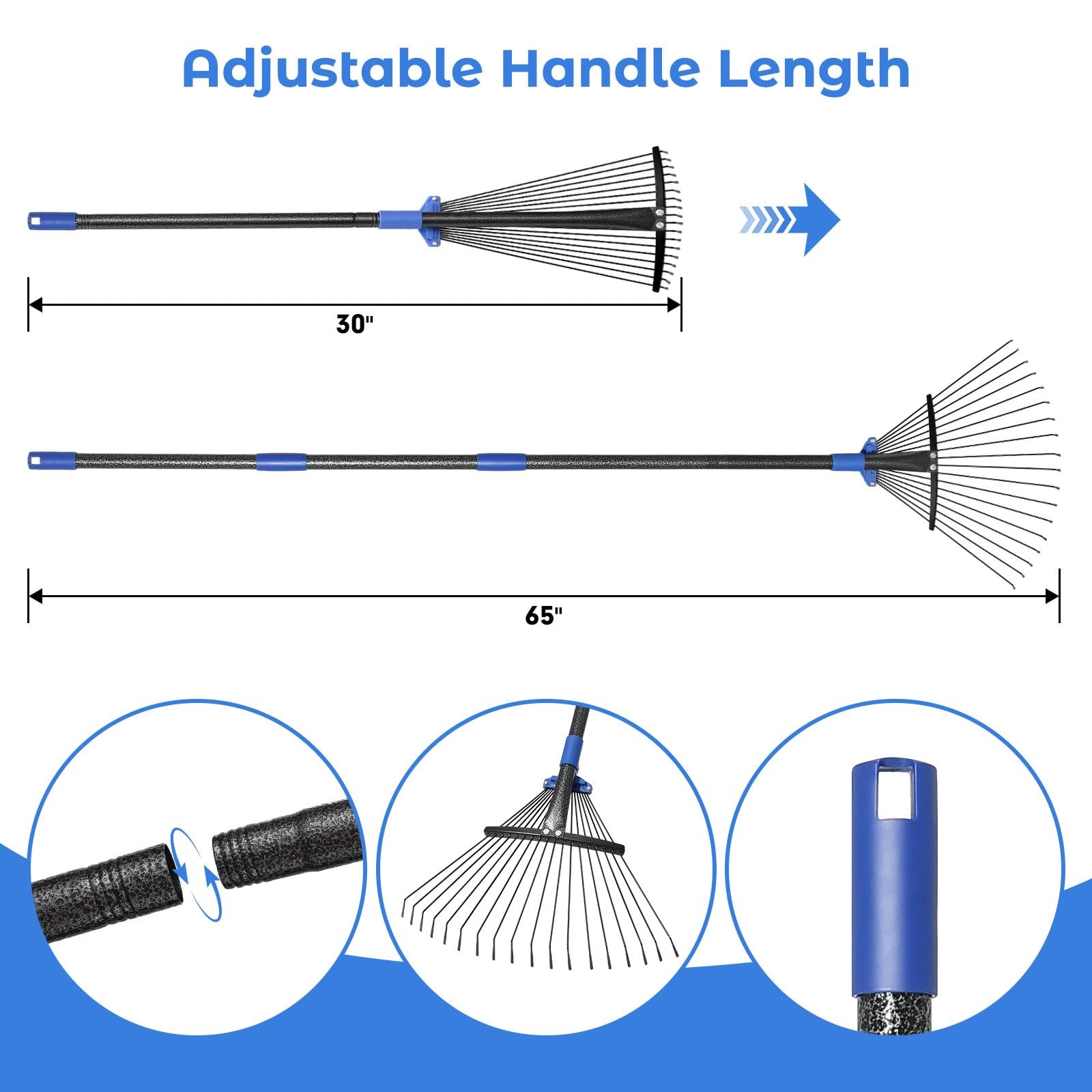 Adjustable Garden Rake for Leaves-Heavy Duty Metal Rake with 8-17" Expandable...
