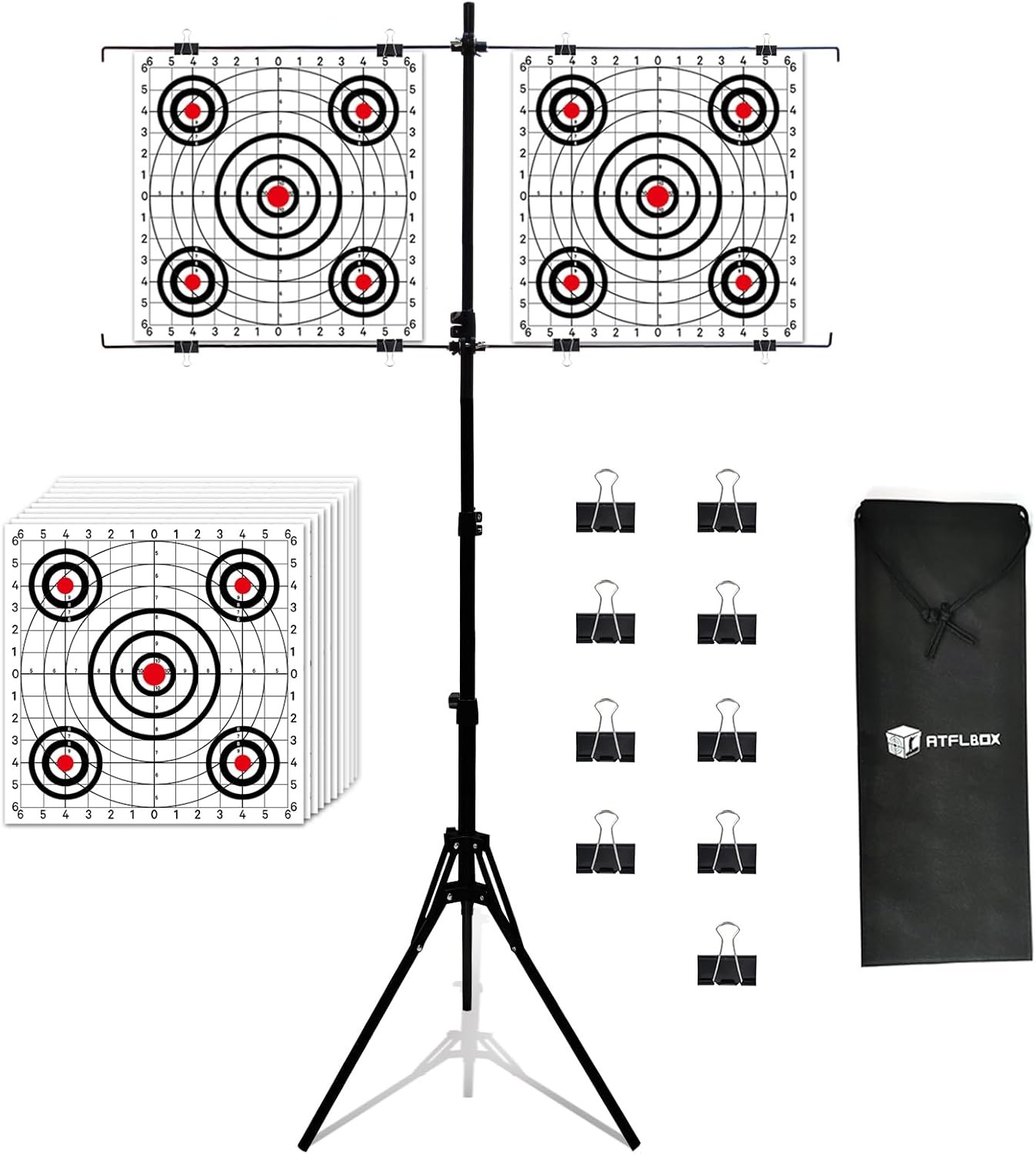 Atflbox Adjustable Target Holder with 10 Target Papers Airsoft Airgun Backyard