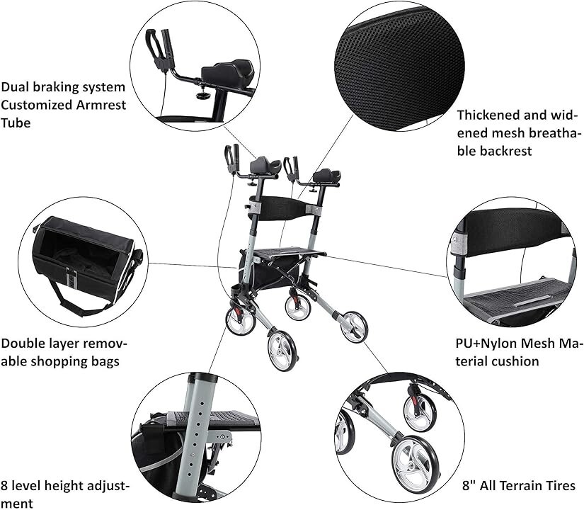 BlessReach Rolling Walkers for Seniors Four Wheel Walker Rollator Walker Easy