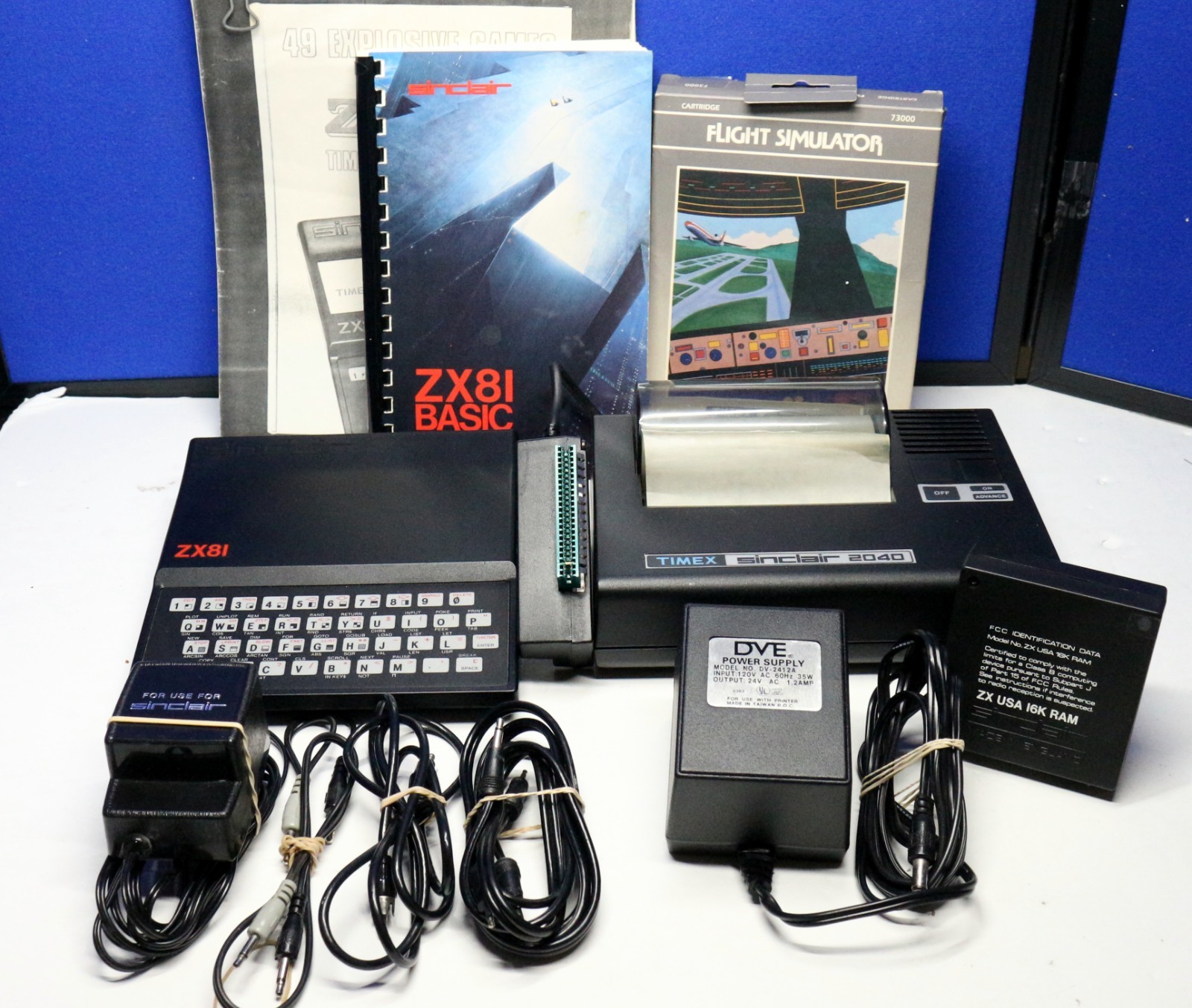 Sinclair ZX81 Microcomputer Lot ,16K RAM Expansion, TS 2040 Printer, Flight Sim