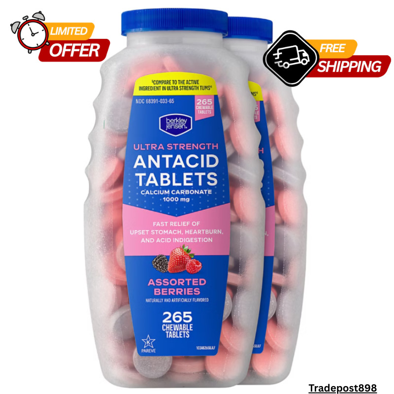 Berkley Jensen Ultra Strength Antacid Chewable Tablets, Assorted Berry, 530 ct.!