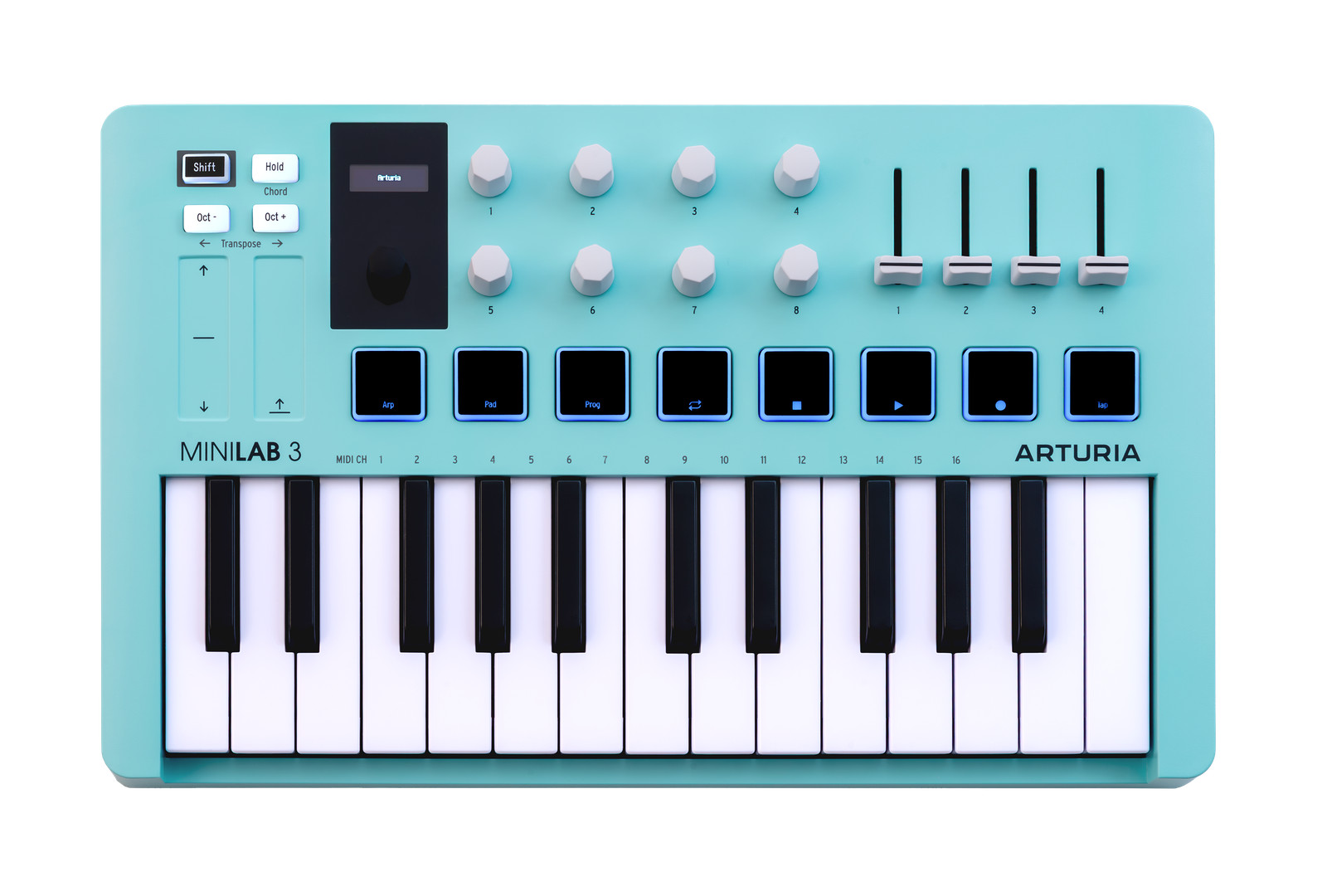 Arturia MiniLab 3 Compact MIDI Keyboard and Pad Controller, Special-Edition Aqua