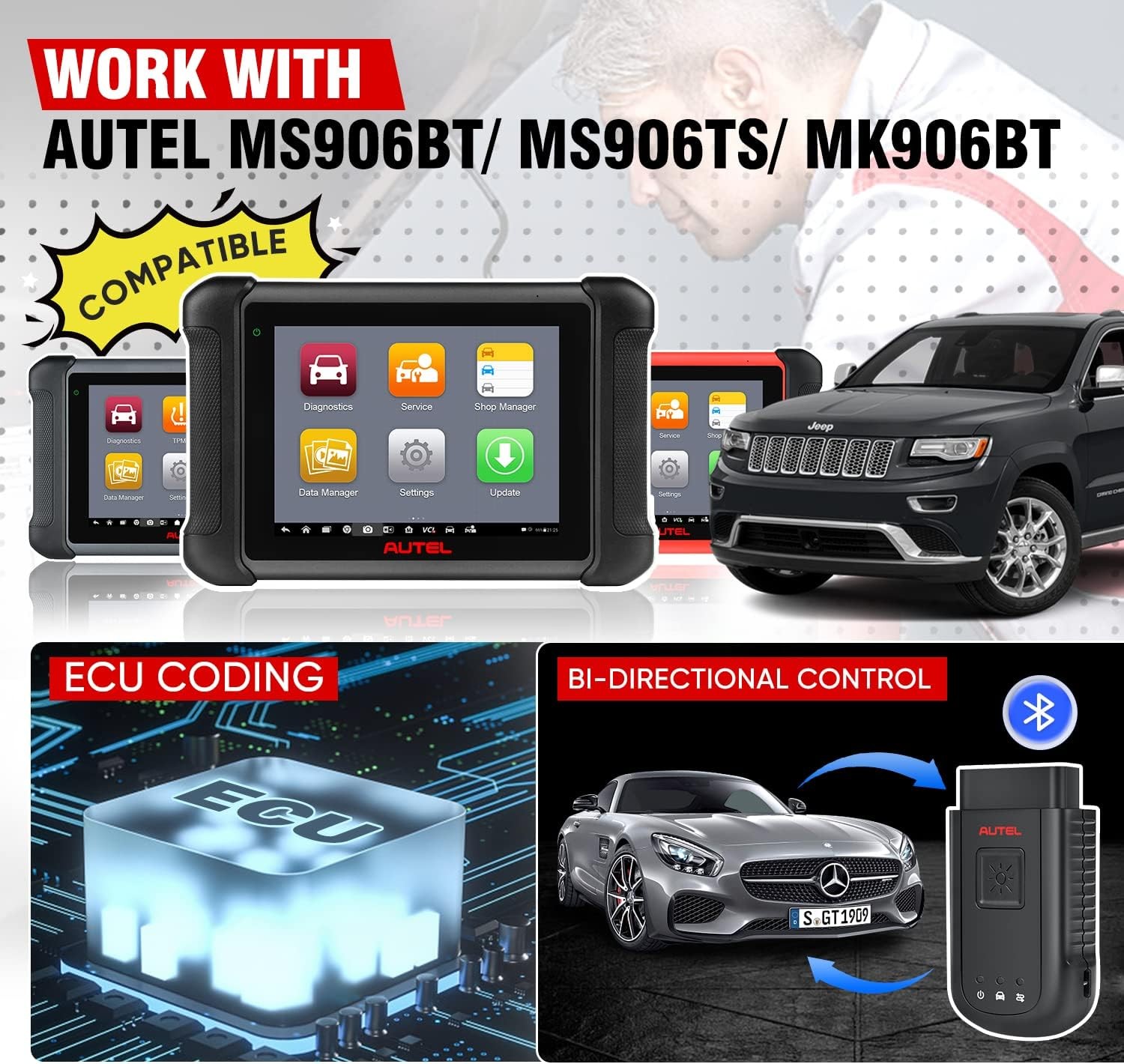 AUTEL MaxiSYS VCI100 Bluetooth for MS906BT MK908 MS908 Elite MS909 MS919 Ultra