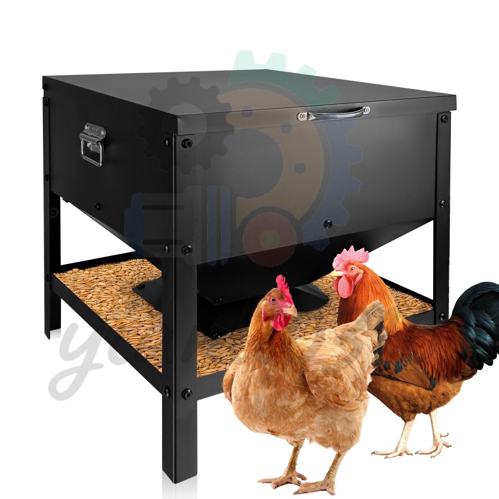 Waterproof Lid 80 lb Chicken Feeder Freestanding Large Poultry Feeding Box