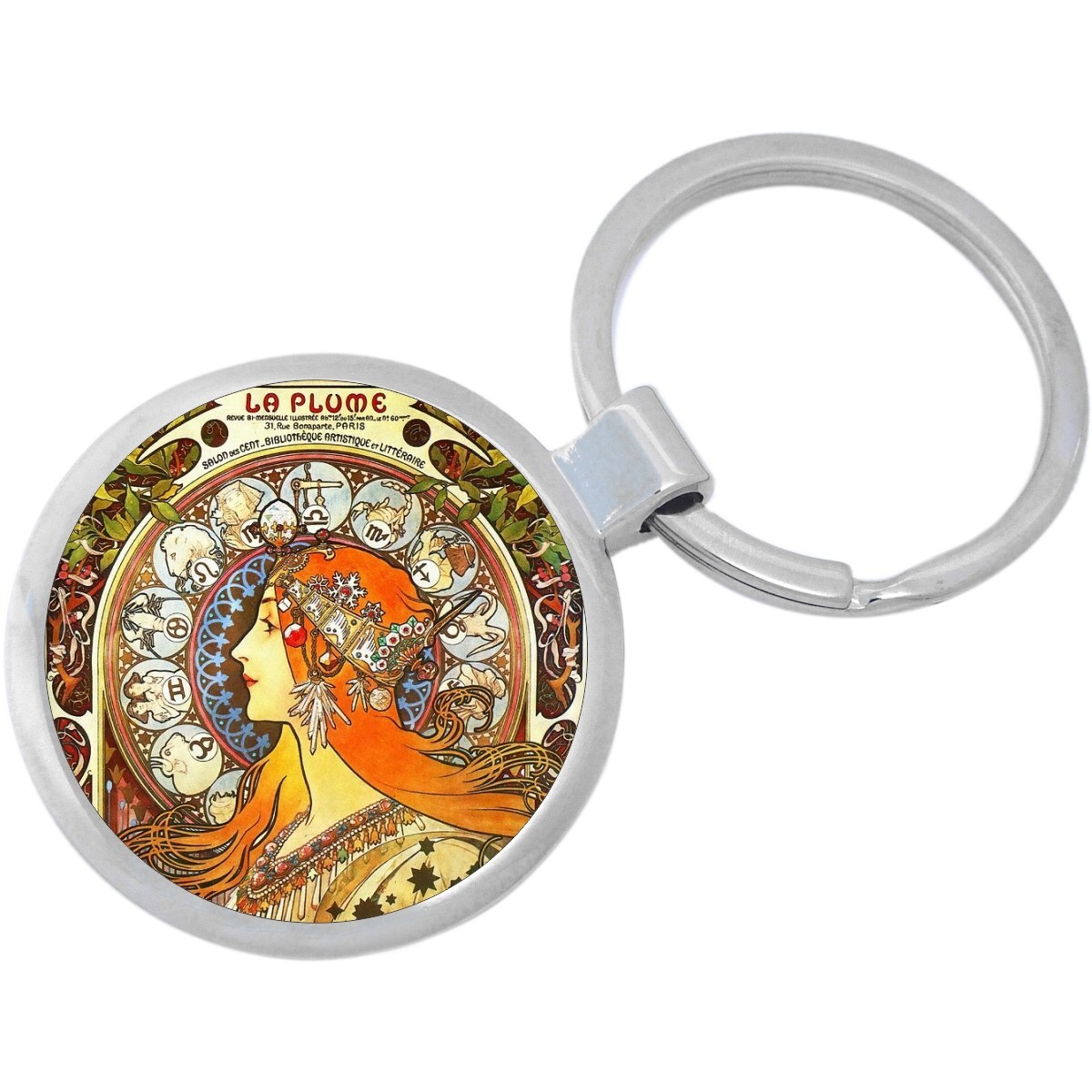 Alphonse Mucha La Plume Keychain - Includes 1.25 Inch Loop for Keys or Backpack