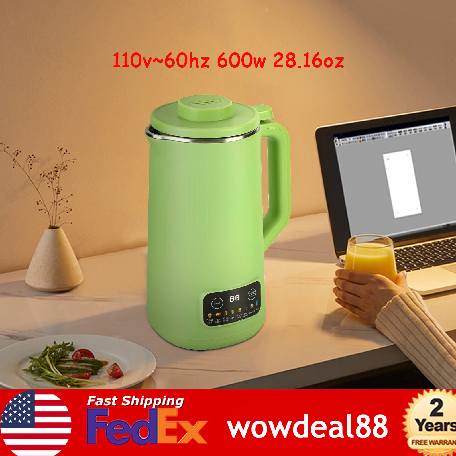 Electric Soymilk Cooking Machine Hot & Cold Food Blender Nuts Almonds Milk Maker