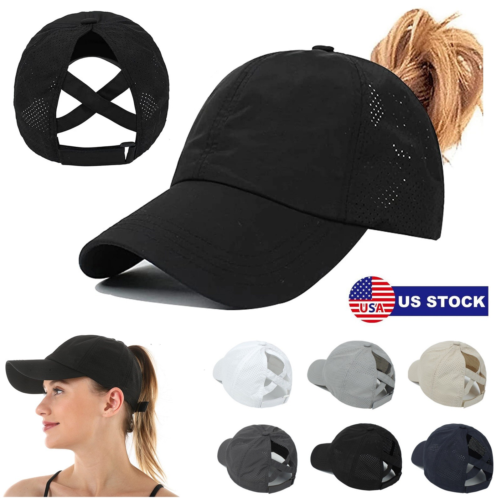 NEW Womens Ponytail Hat Baseball Cap Adjustable High Bun Unisex Baseball Cap US