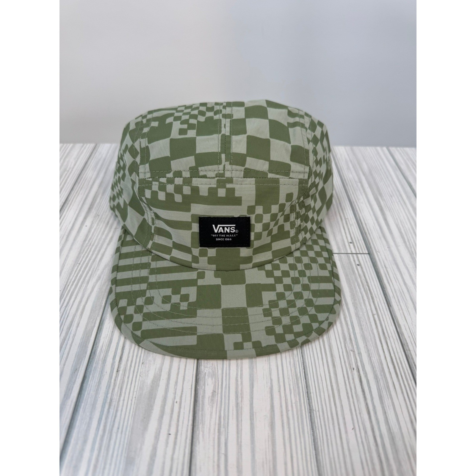Vans Checkerboard Mash Up 5 Panel Camper Hat Grey Olive Green Nylon Men's OS