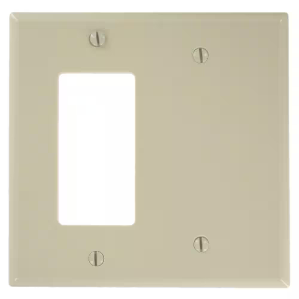 2-Gang Ivory 1-Decora/Rocker / 1-Blank Plastic Midway/Midsize Wall Plate