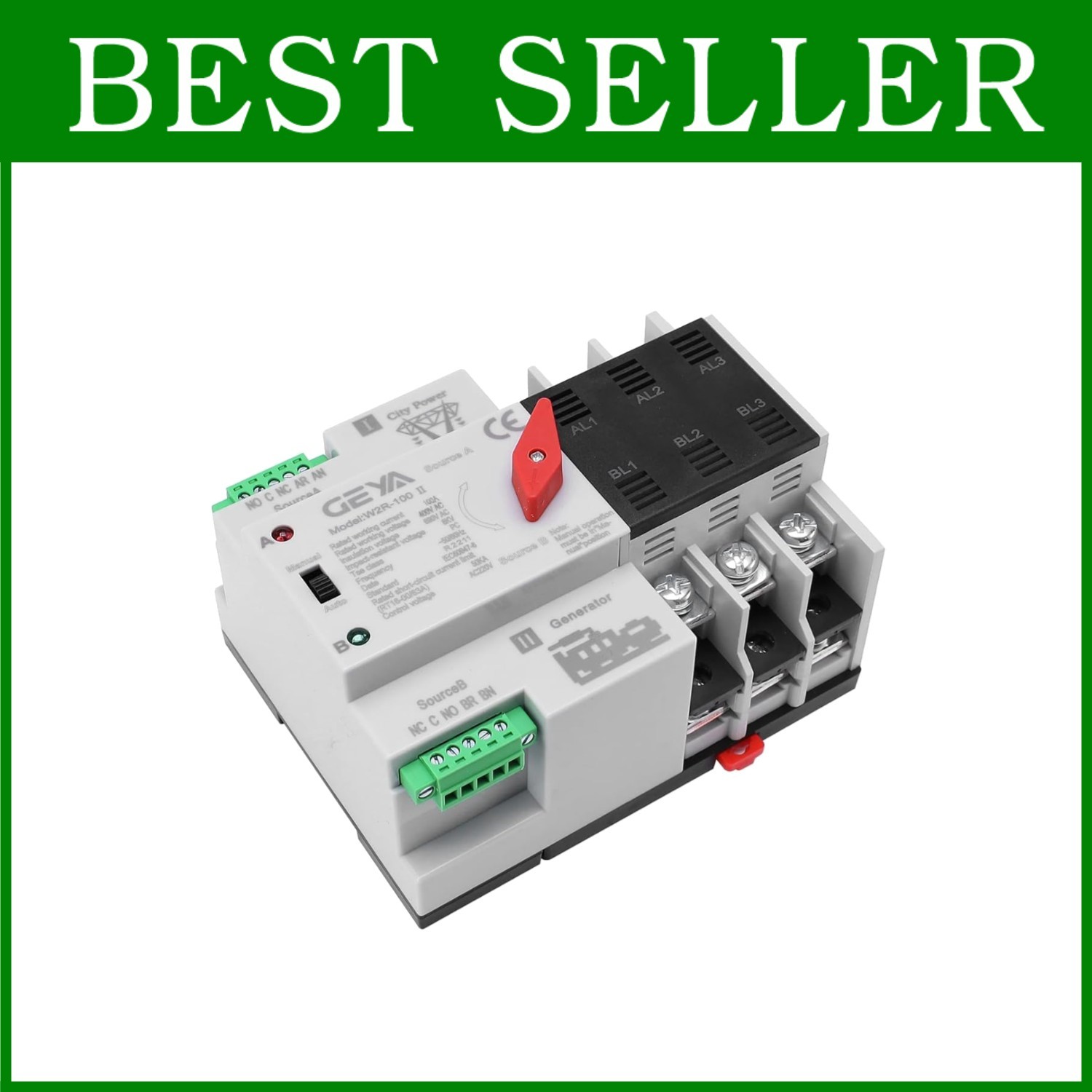 Mini Automatic Transfer Switch 3Pole 100A 220V Black