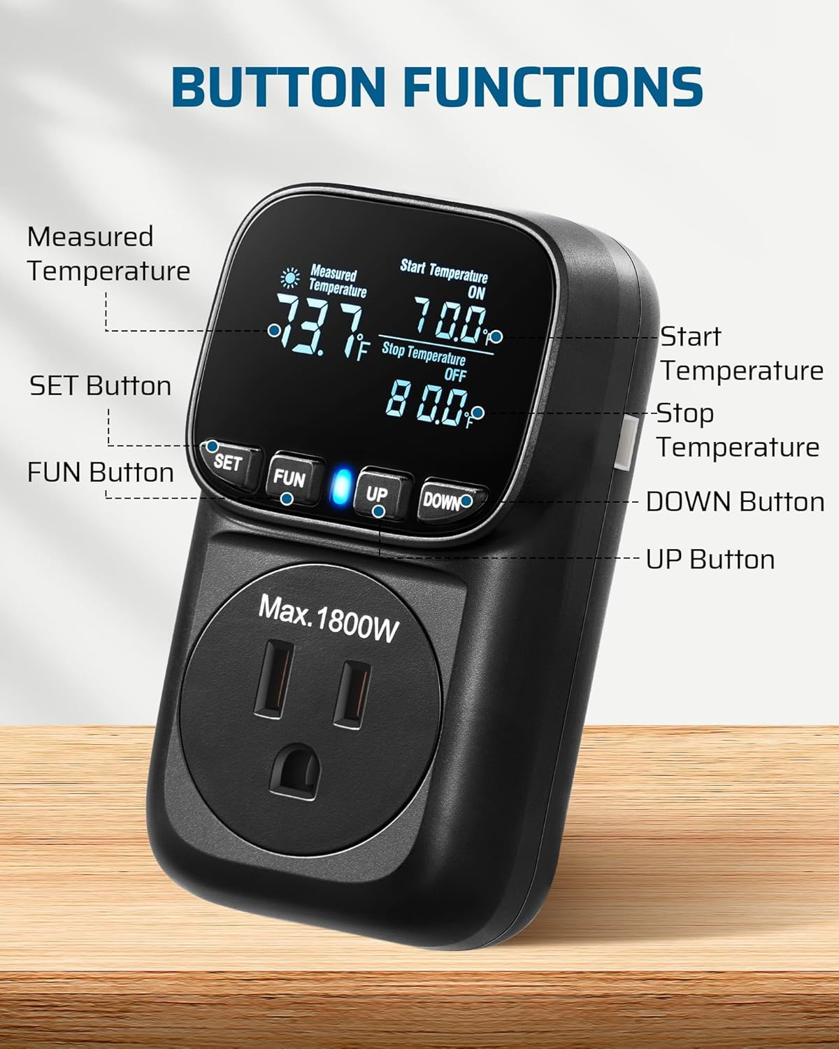 Digital Temperature Controller, Heavy Duty 15A/1800W Thermostat