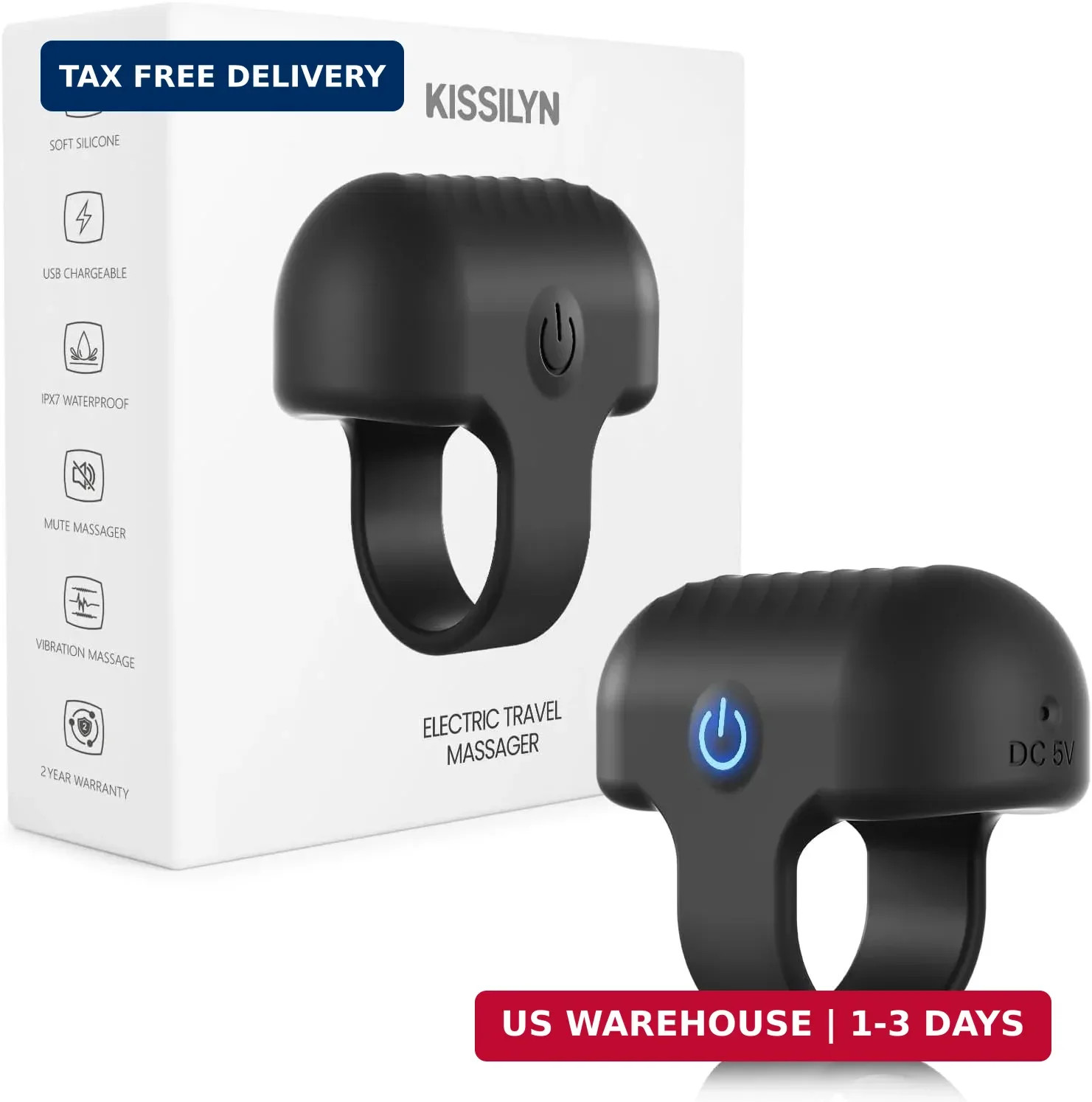 Mini Finger Massage Ball, Waterproof Rechargeable Multifunctional Massager (Blac