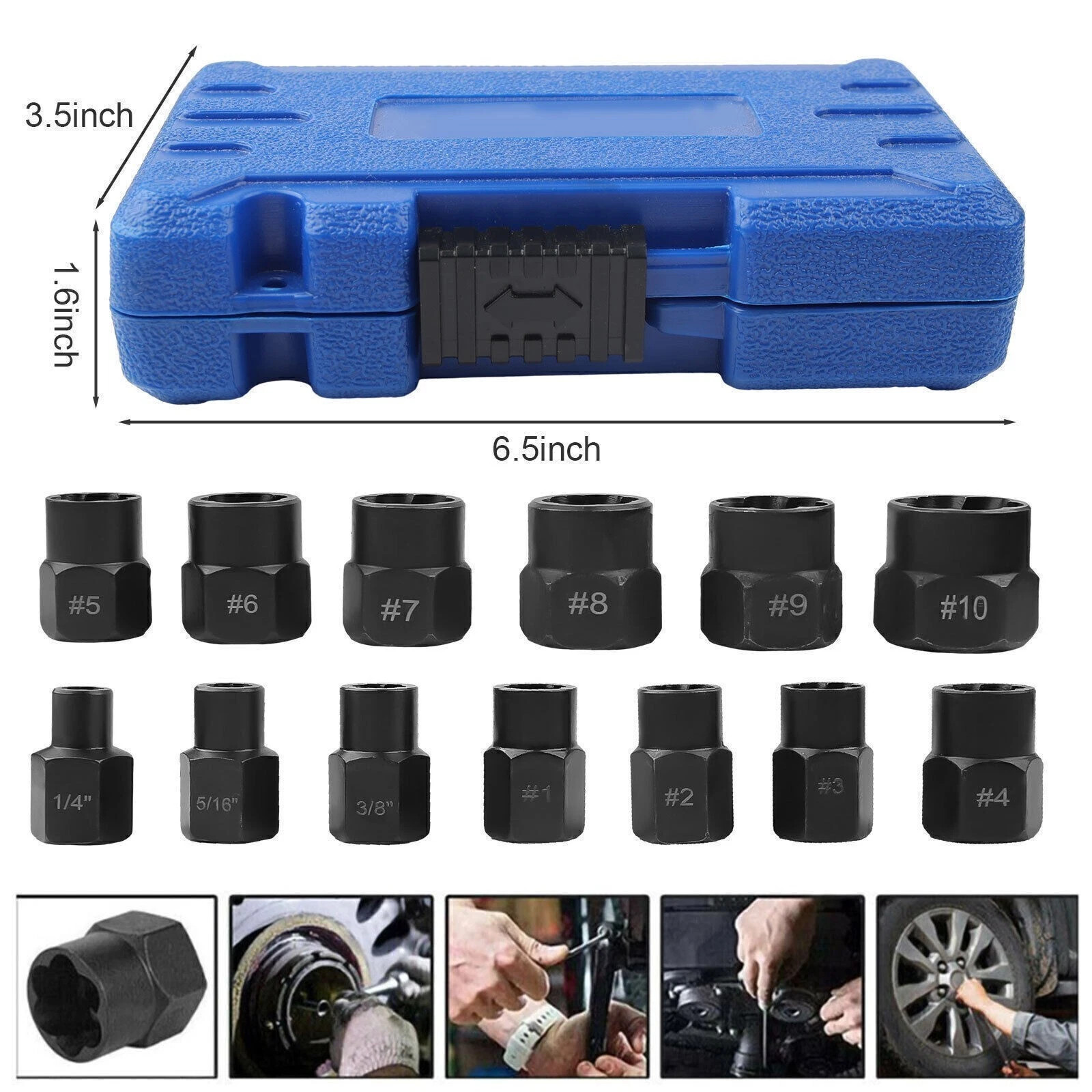 13PC Bolt Extractor Damaged Lug Nut Remover Twist Socket Extractor Tool 8-19MM