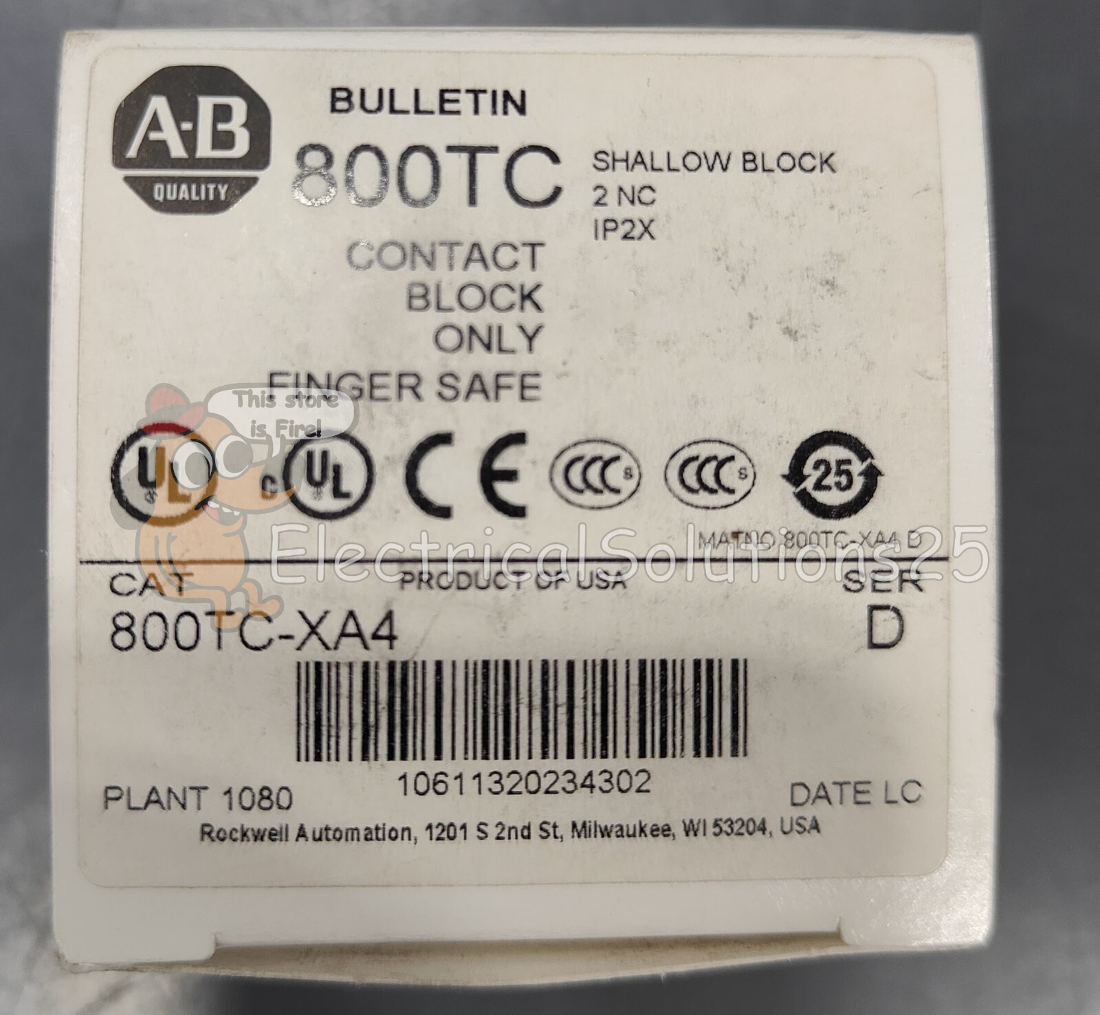 New Allen-Bradley 800TC-XA4 Finger-Safe Contact Block 2NC  - Free Shipping
