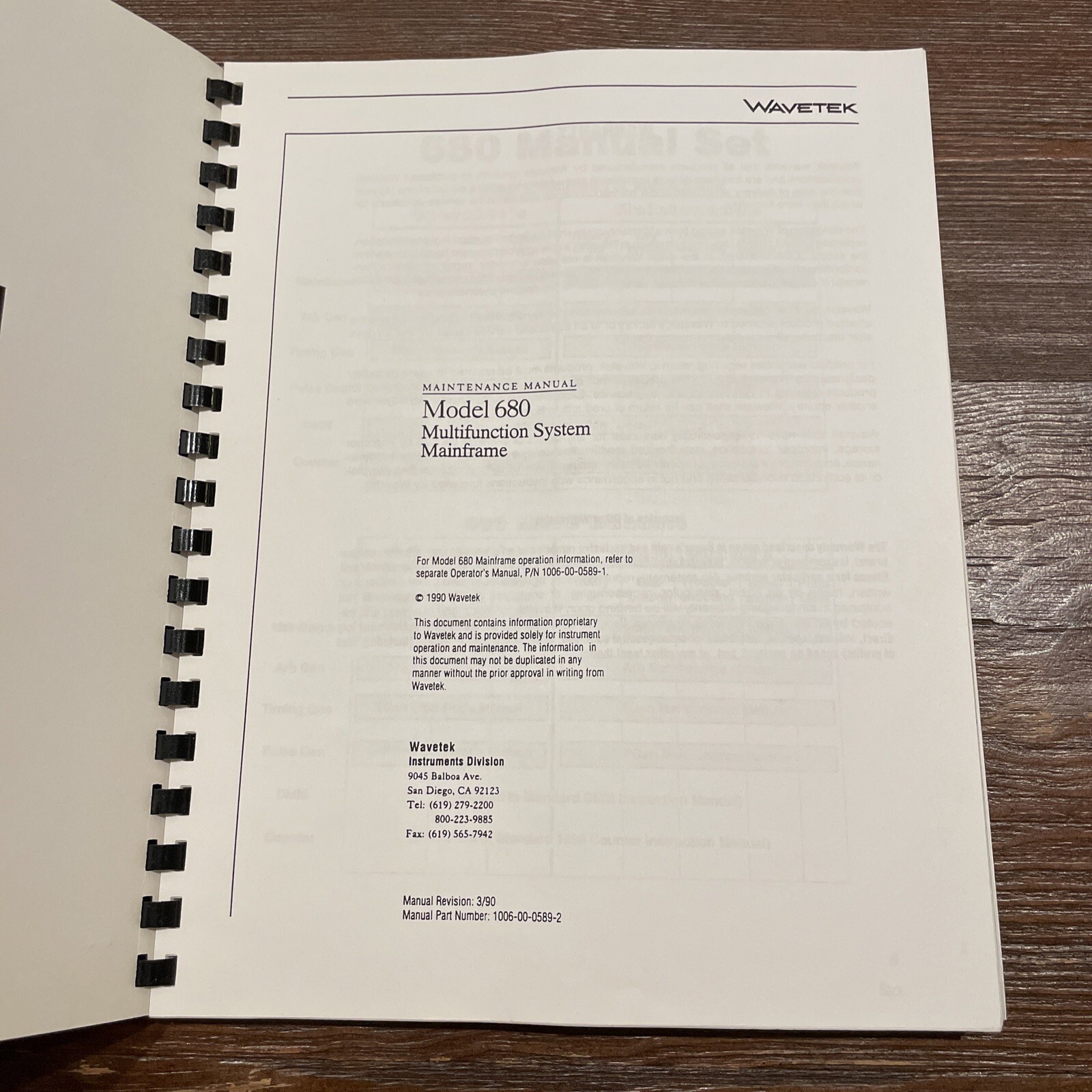Wavetek 680 Multifunction System Mainframe Maintenance Manual 1006-00-0589-2