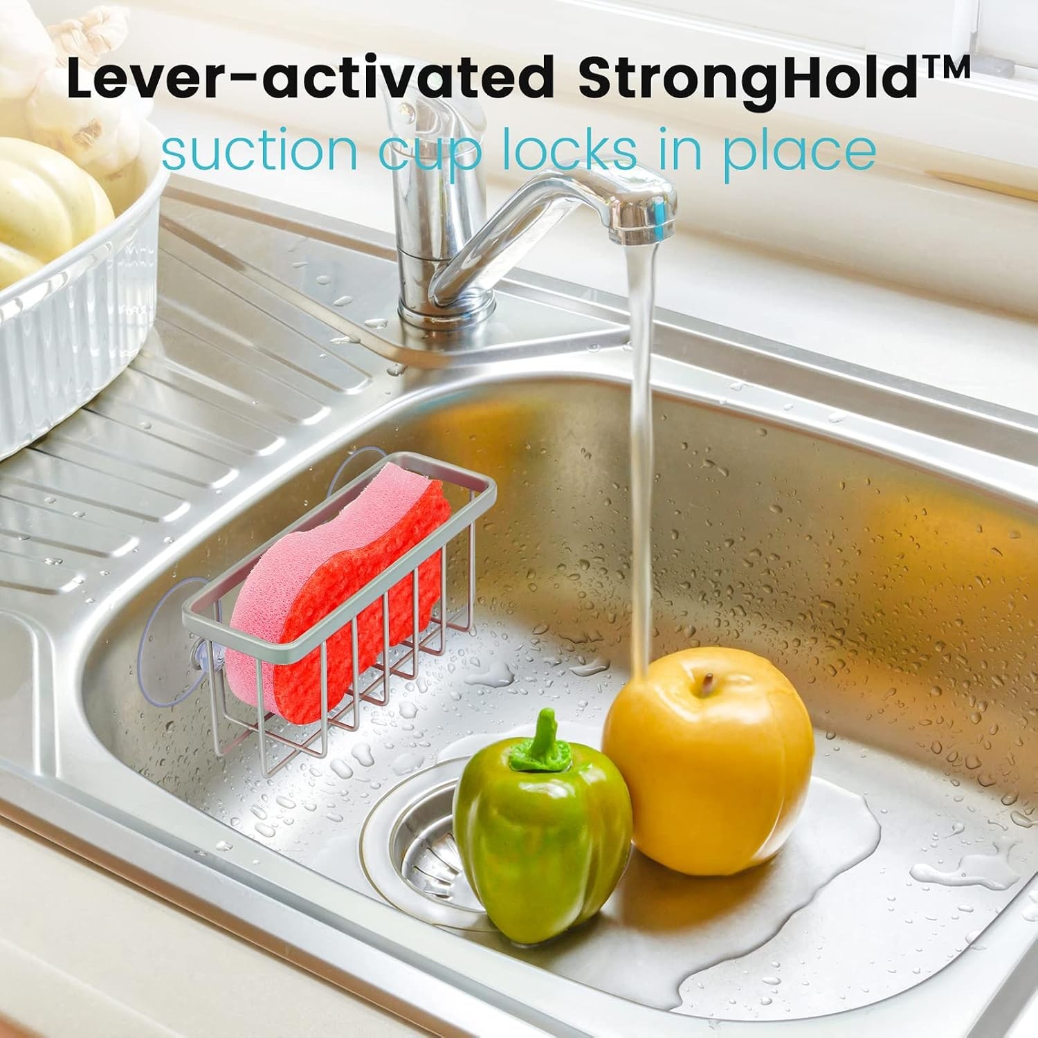 Sponge Holder for Kitchen Sink, Kitchen Sink Caddy -Mat Silver | Dish Soap